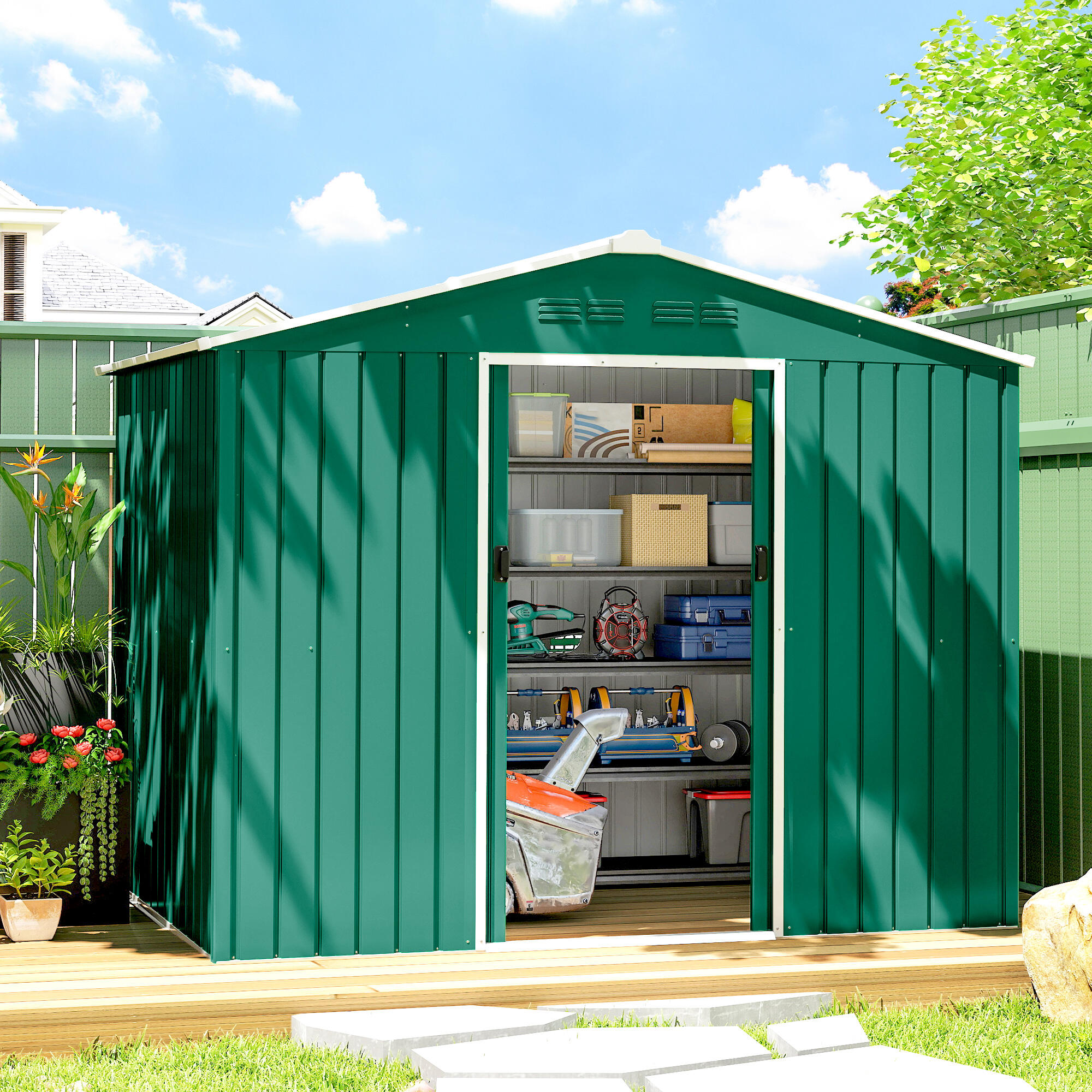 Caseta de Jardín Outsunny 236x171x191 cm Verde 2/5