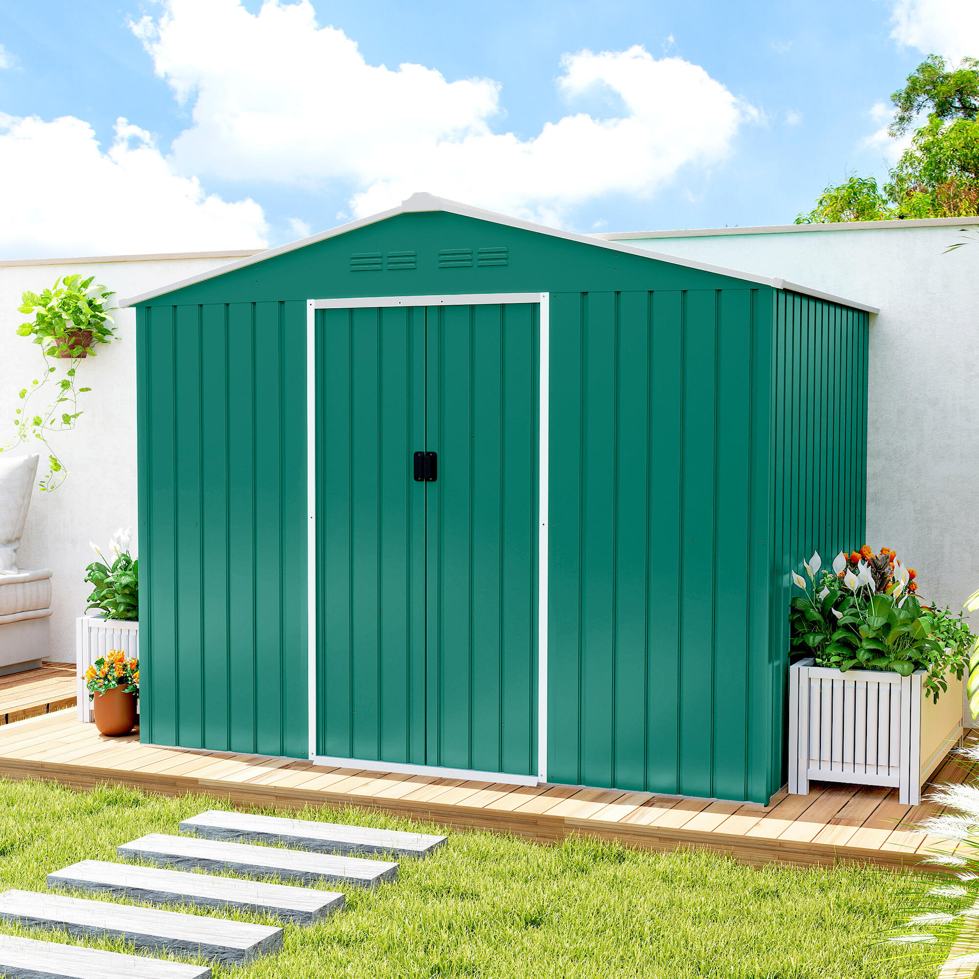 Caseta de Jardín Outsunny 236x171x191 cm Verde 5/5