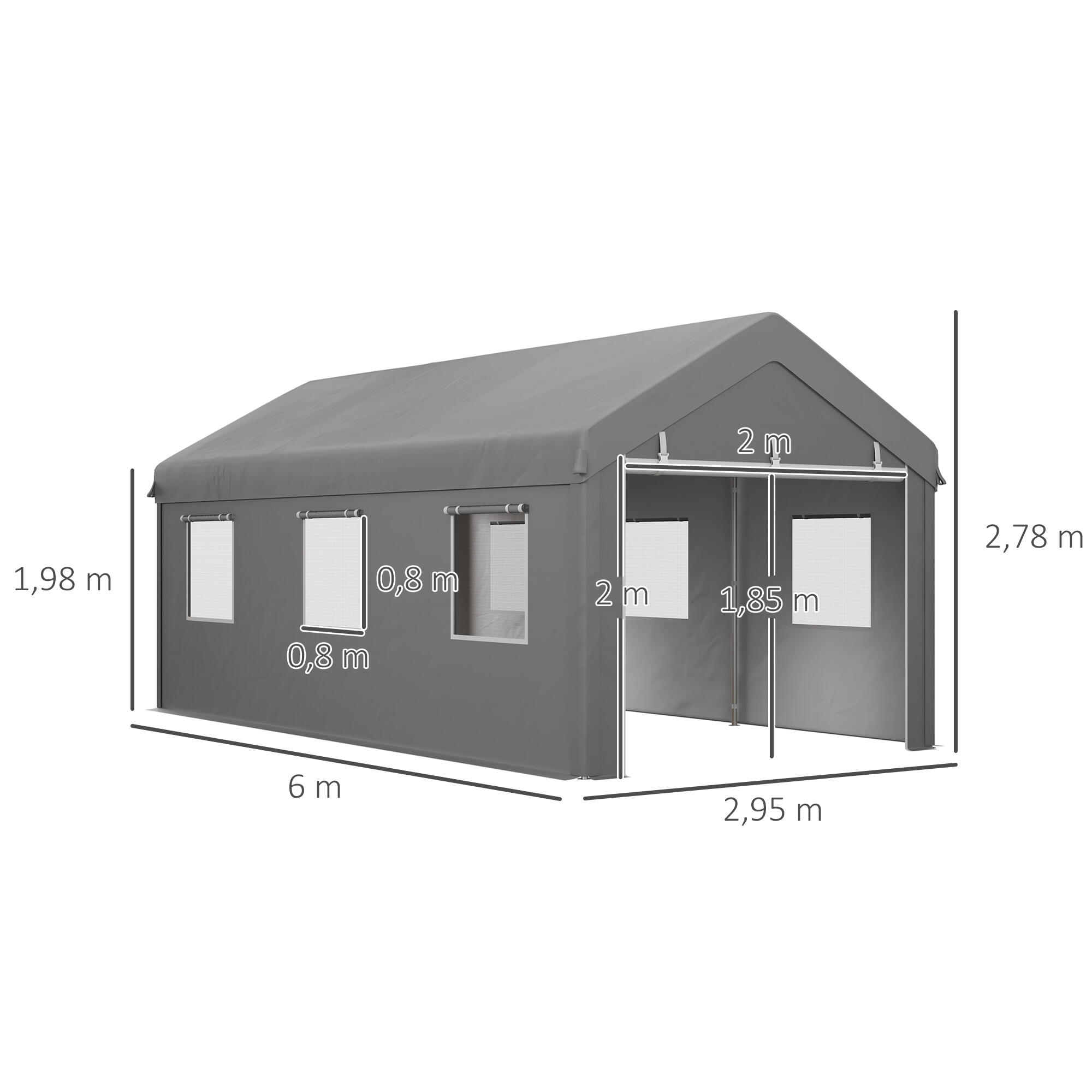Carpa para Garaje Outsunny 600x295x278 cm Gris Claro 3/5