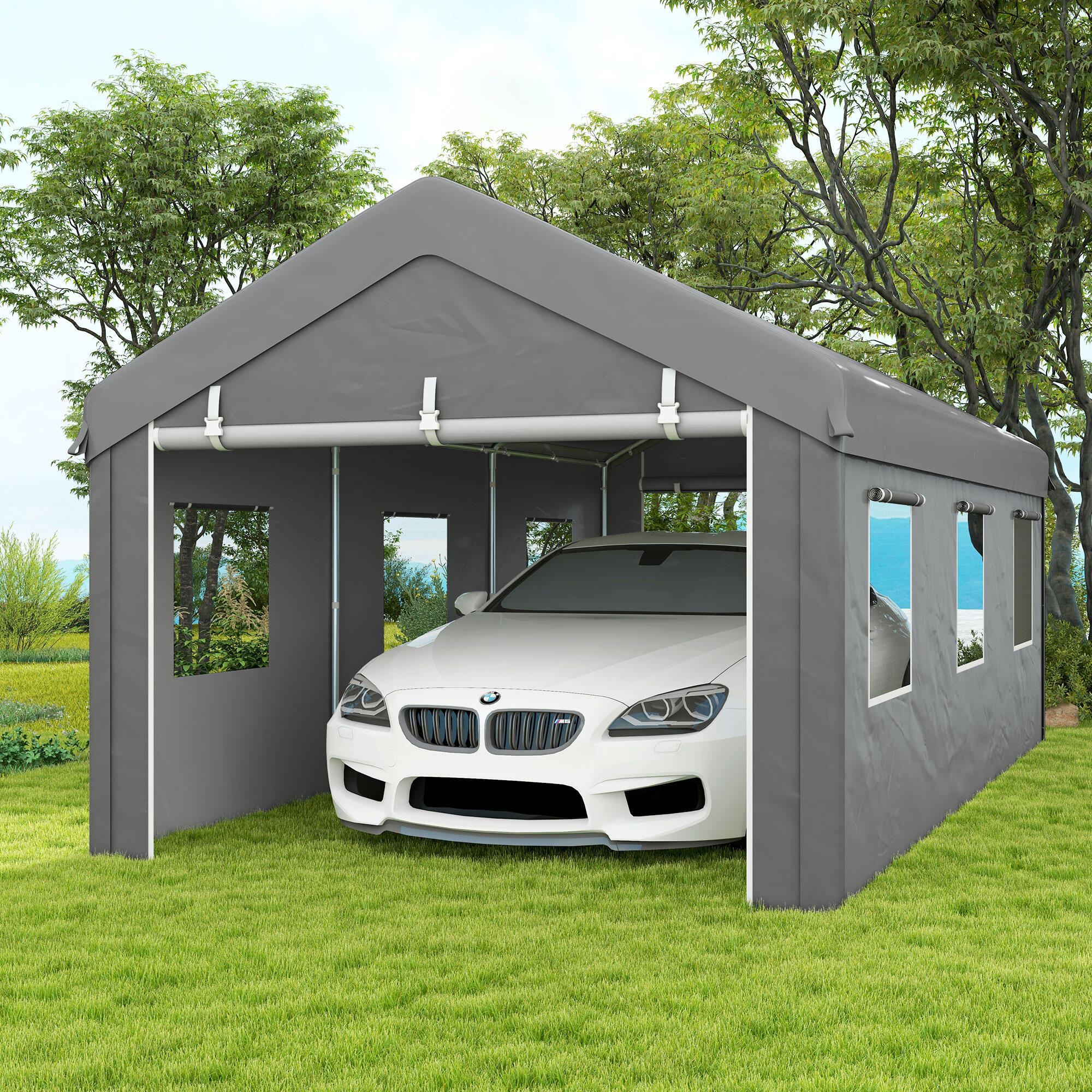 Carpa para Garaje Outsunny 600x295x278 cm Gris Claro 2/5