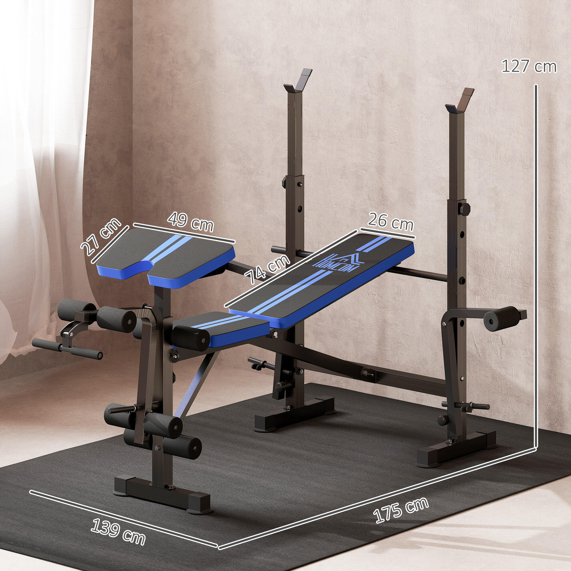 Banco de Musculación HOMCOM 175x139x127 cm Negro 3/5
