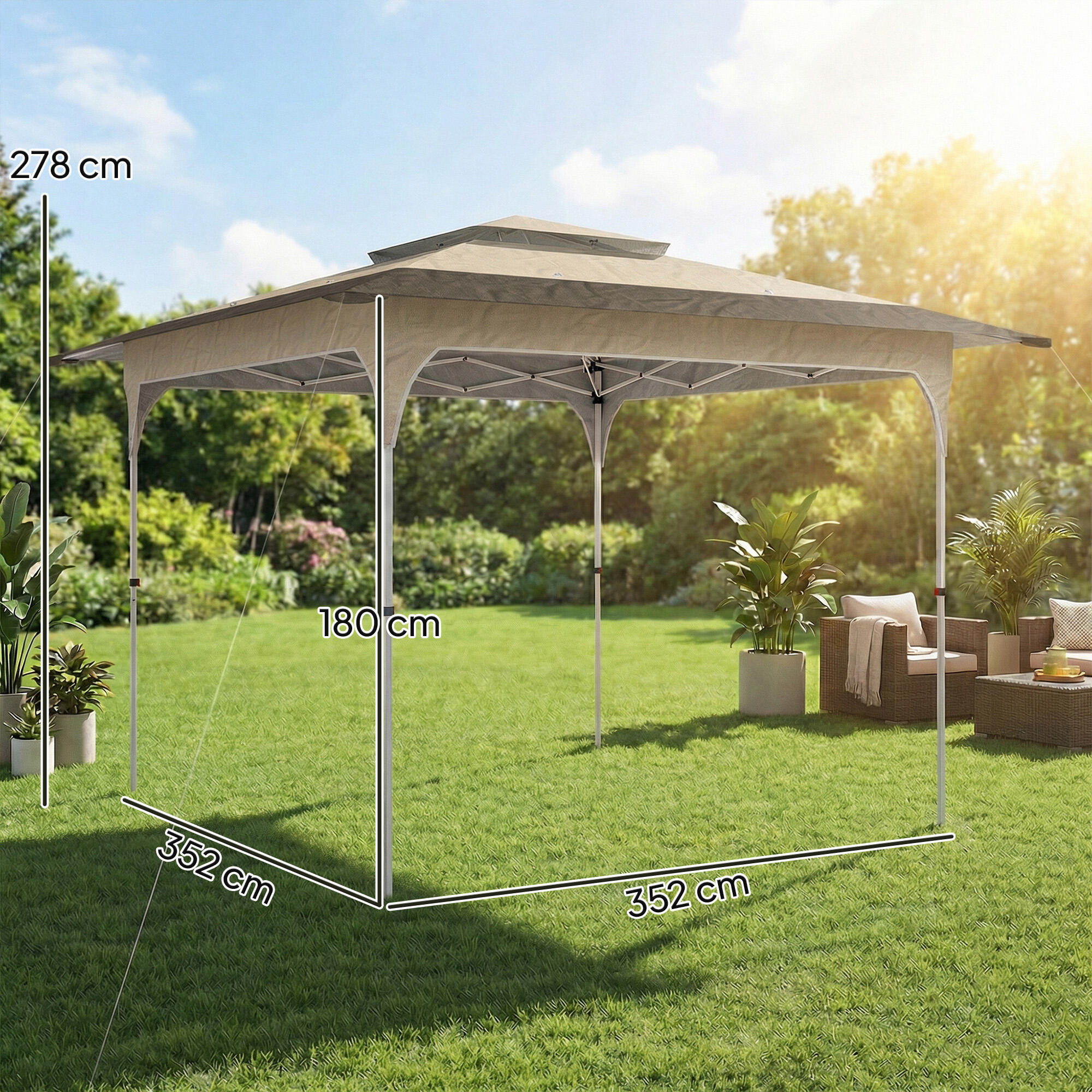 Carpa Plegable Outsunny 352x352x278 cm Caqui 3/5