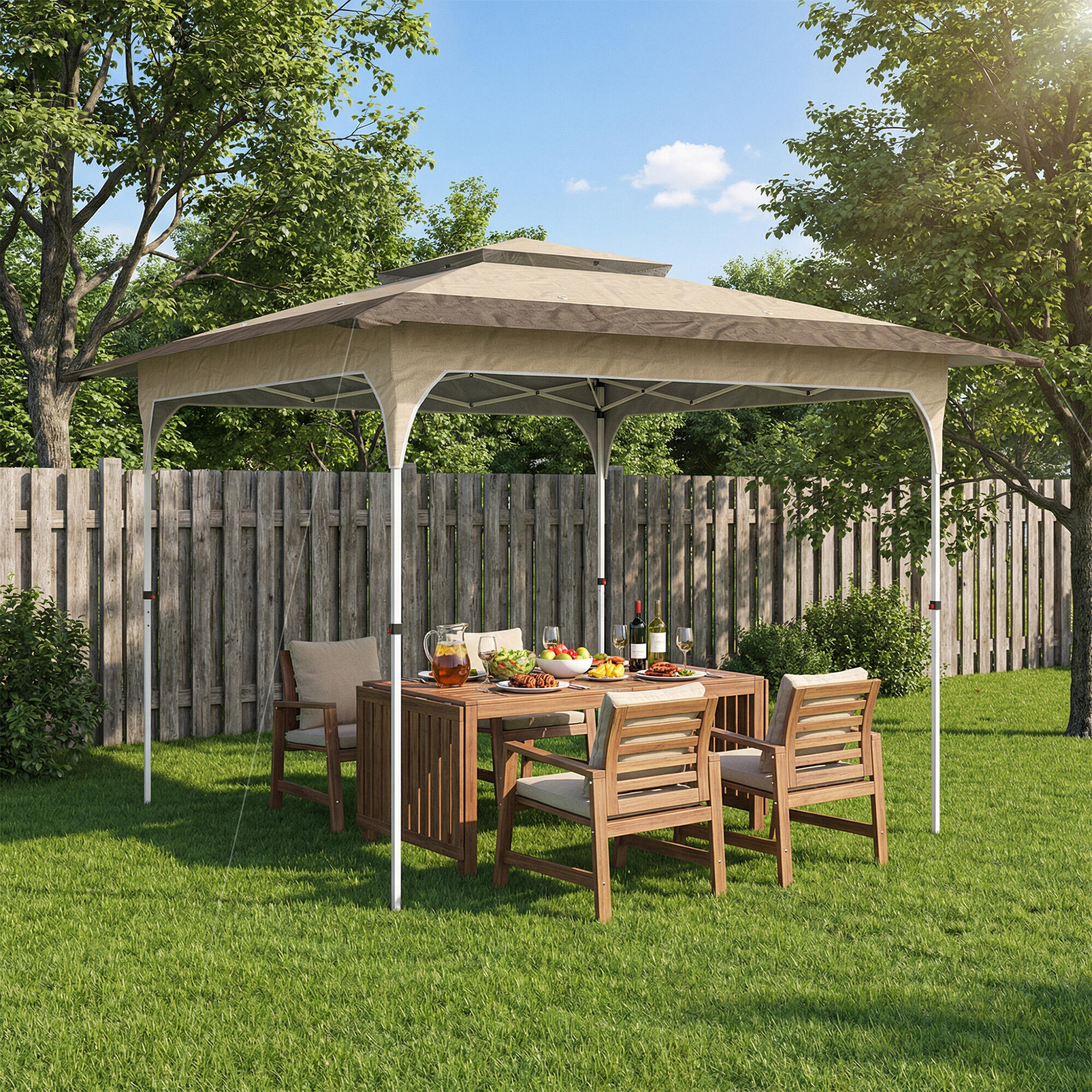 Carpa Plegable Outsunny 352x352x278 cm Caqui 2/5
