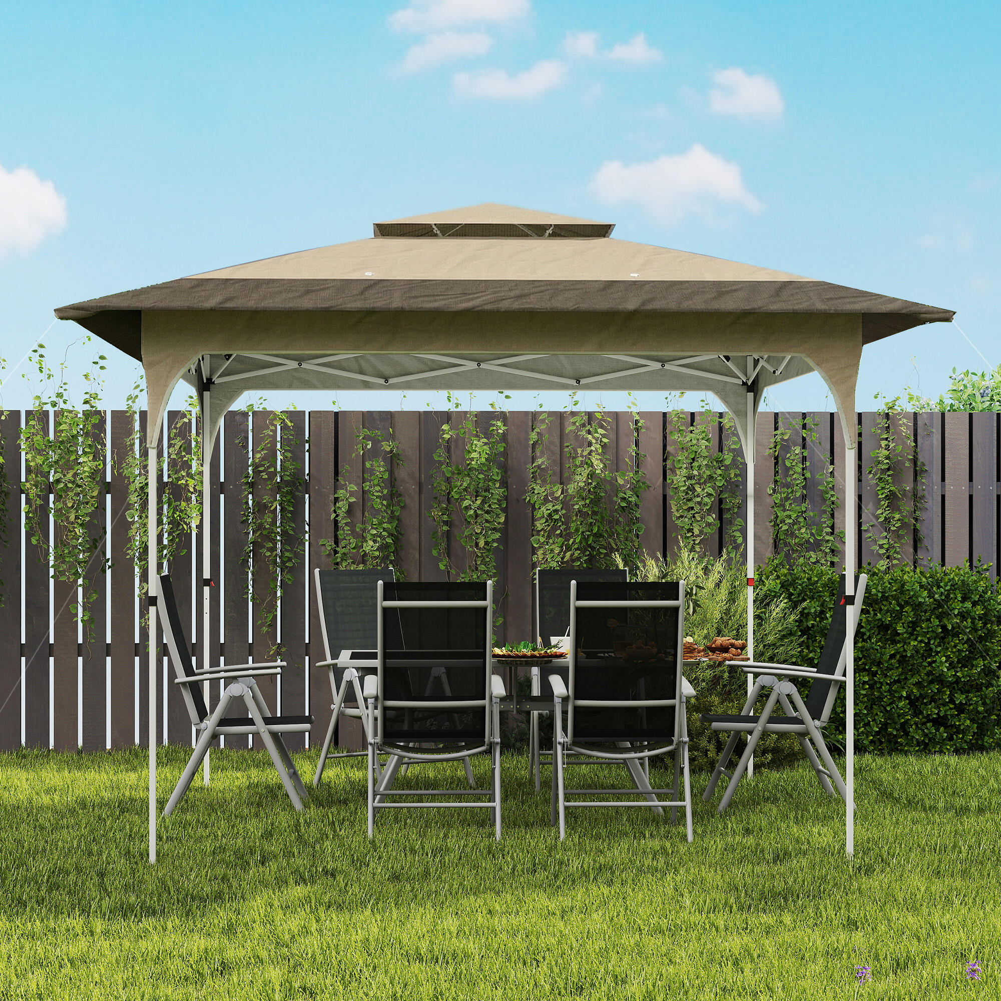 Carpa Plegable Outsunny 352x352x278 cm Caqui 5/5