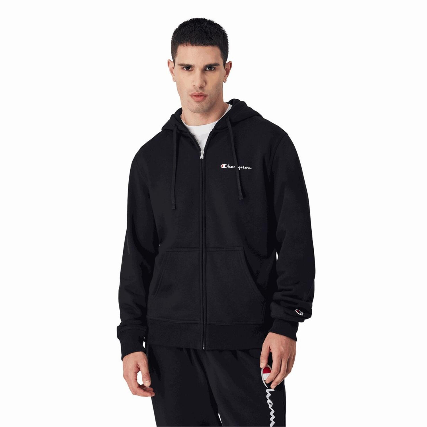 Felpa Con Cappuccio E Zip Intera Logo Sul Petto Uomo Champion Nero 2/4
