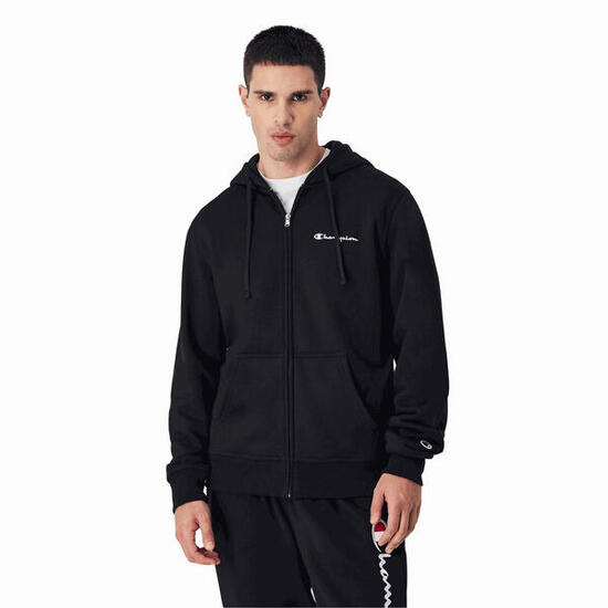 Felpa Con Cappuccio E Zip Intera Logo Sul Petto Uomo Champion Nero