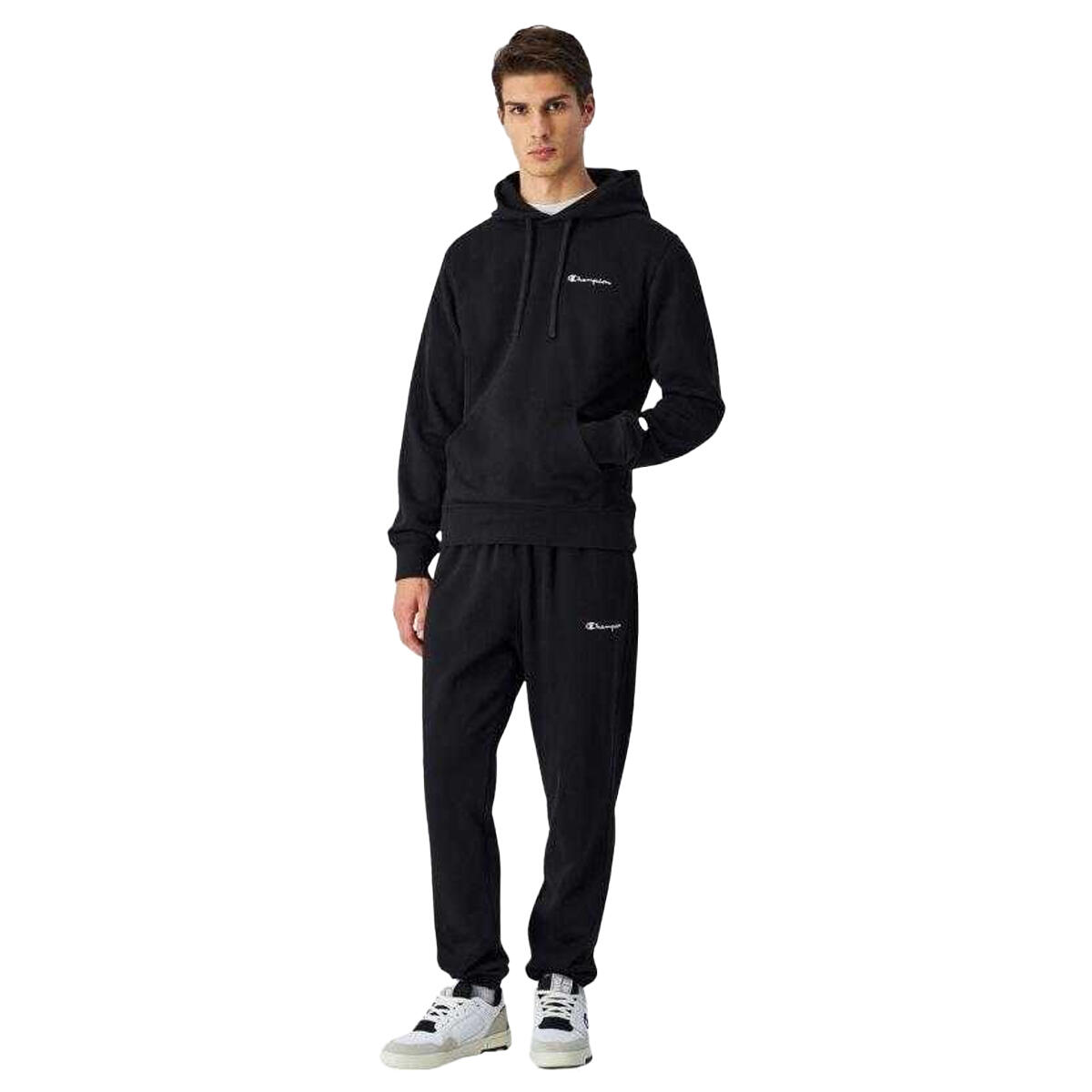 Felpa Con Cappuccio Logo Sul Petto Ricamata Uomo Champion Nero 4/4