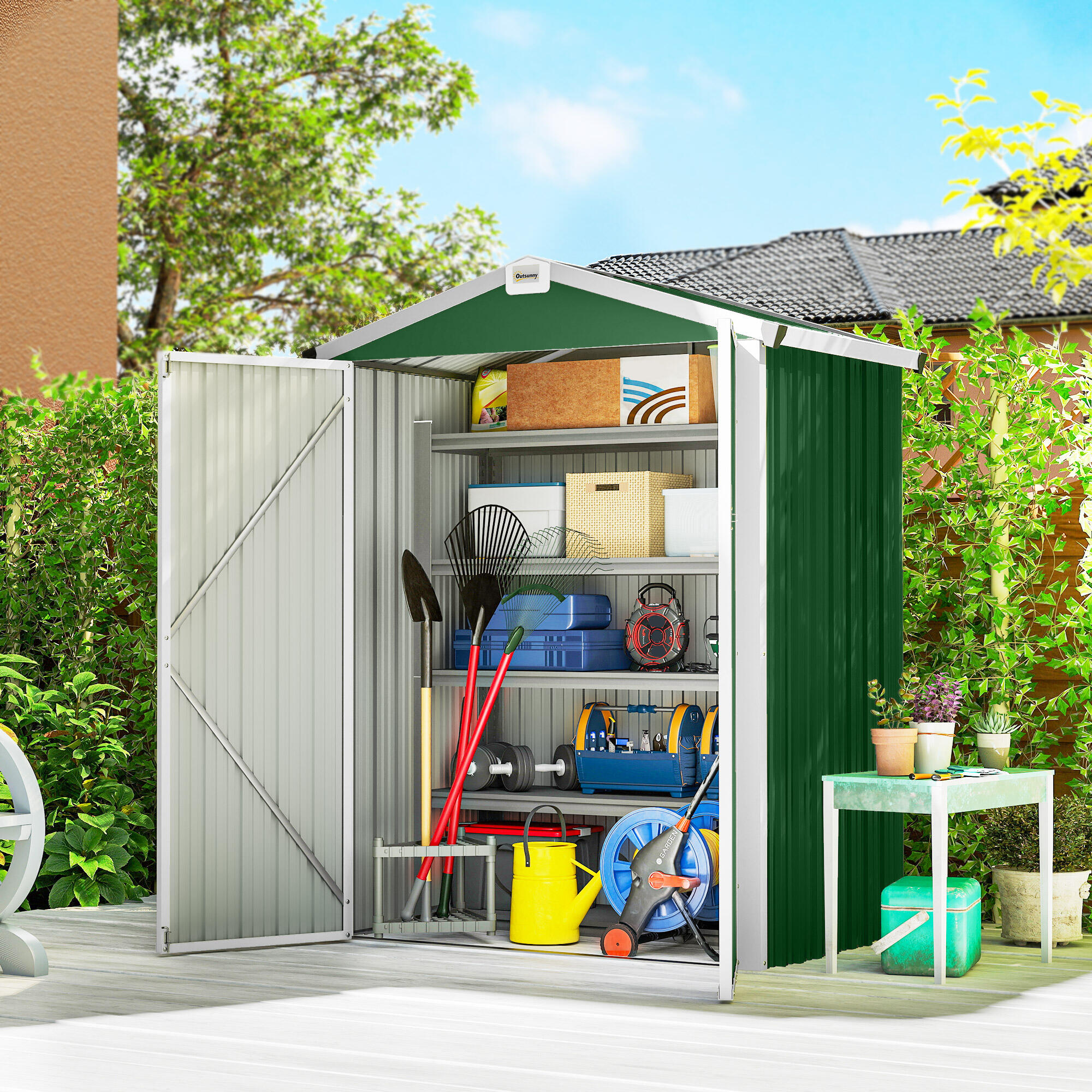 Caseta de Jardín Outsunny 133x87x178 cm Verde 2/5