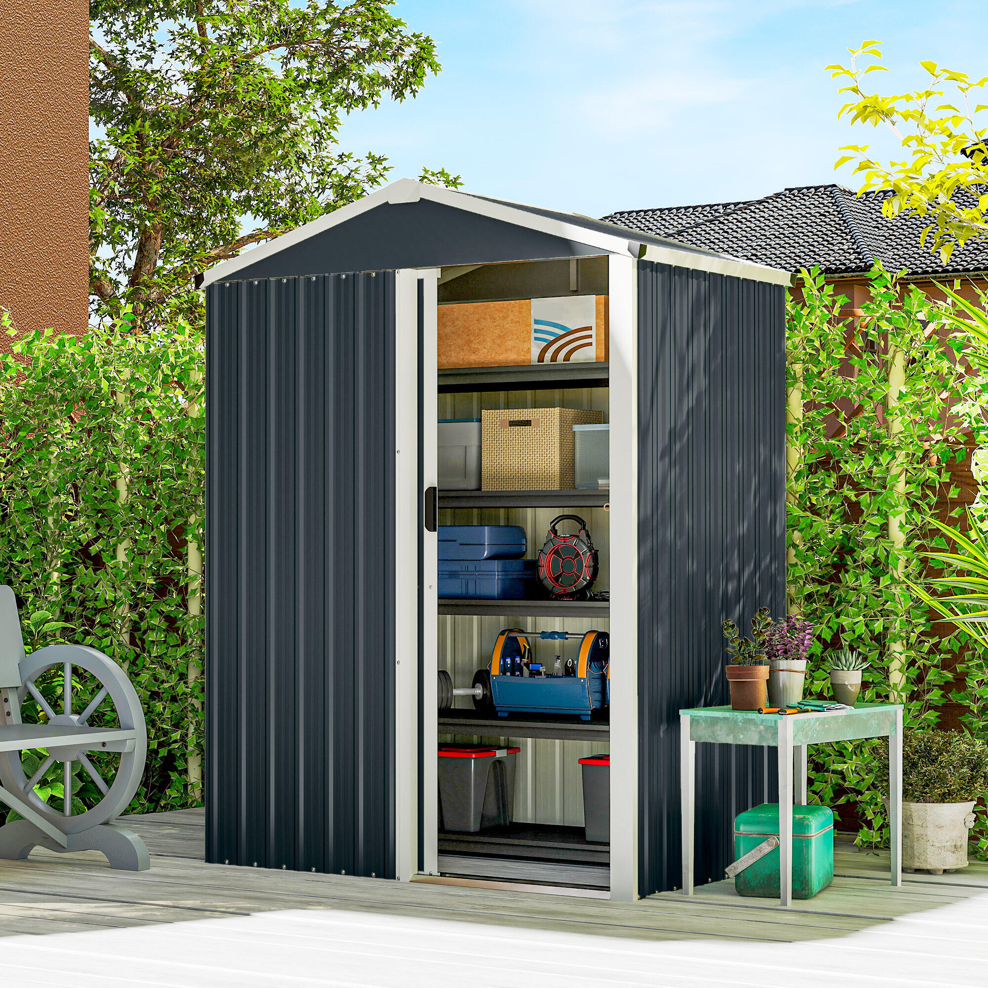 Caseta de Jardín Outsunny 136x87x179 cm Gris oscuro 2/5