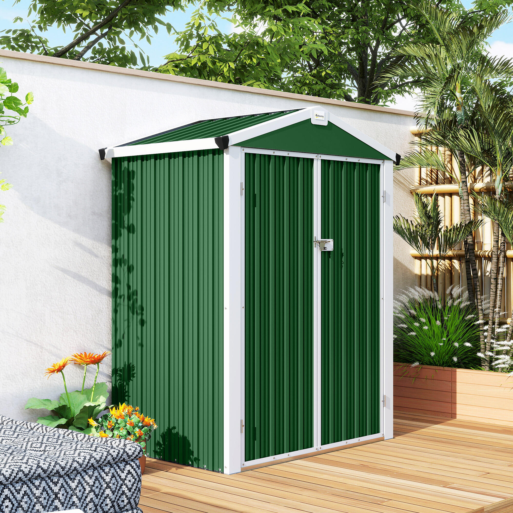 Caseta de Jardín Outsunny 133x87x178 cm Verde 5/5
