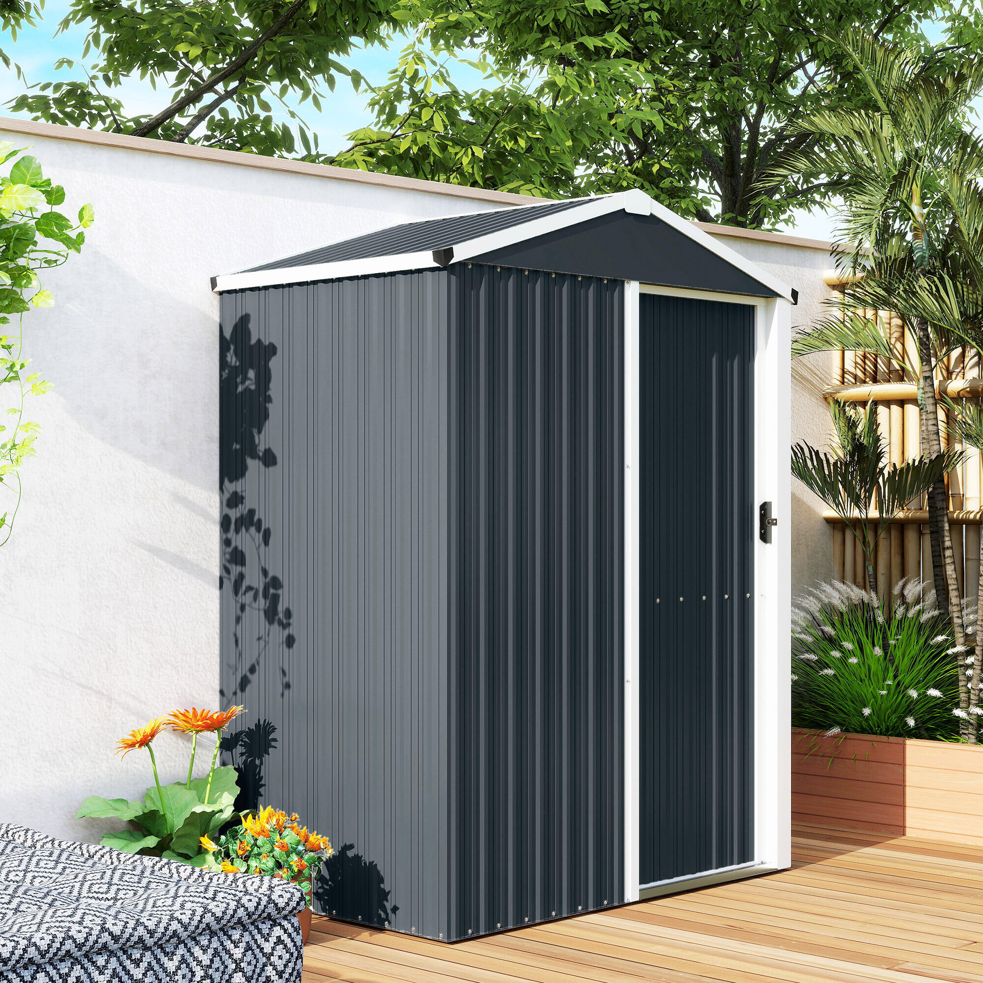 Caseta de Jardín Outsunny 136x87x179 cm Gris oscuro 5/5