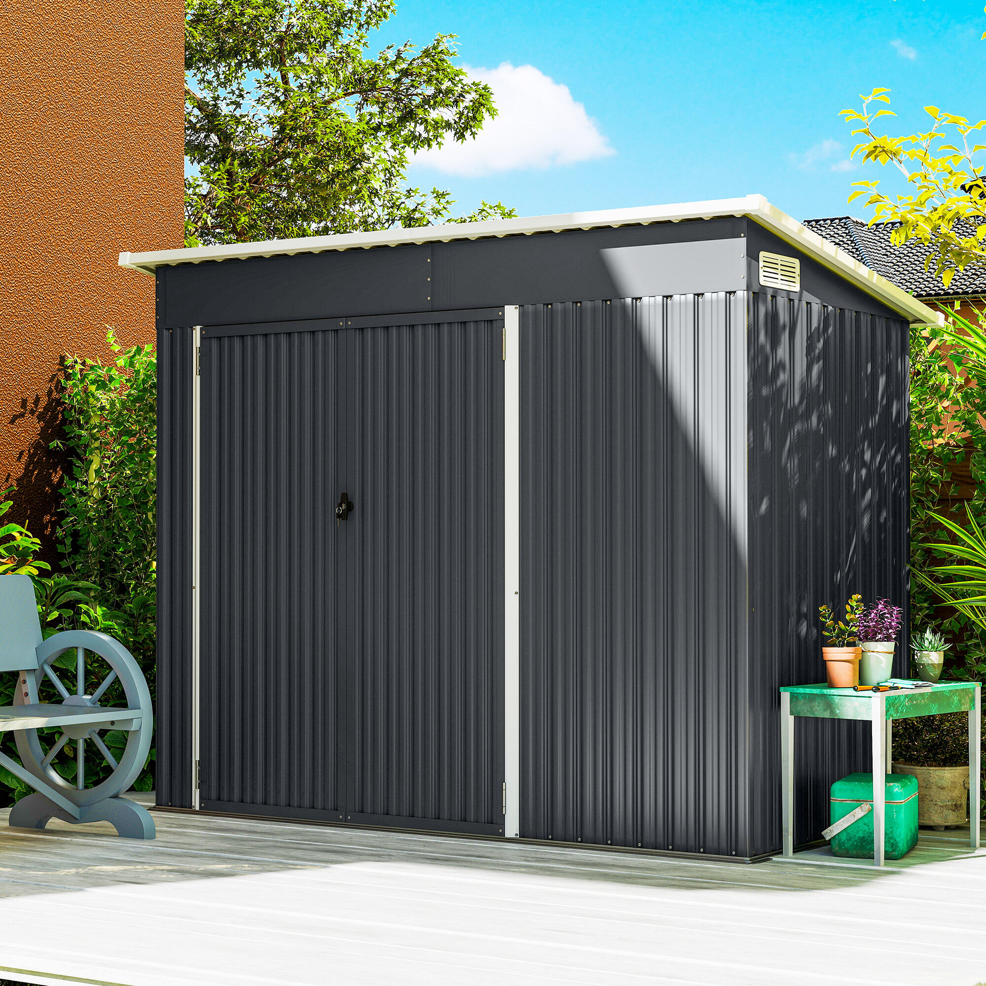 Caseta de Jardín Outsunny 234x132x185 cm Gris oscuro 5/5