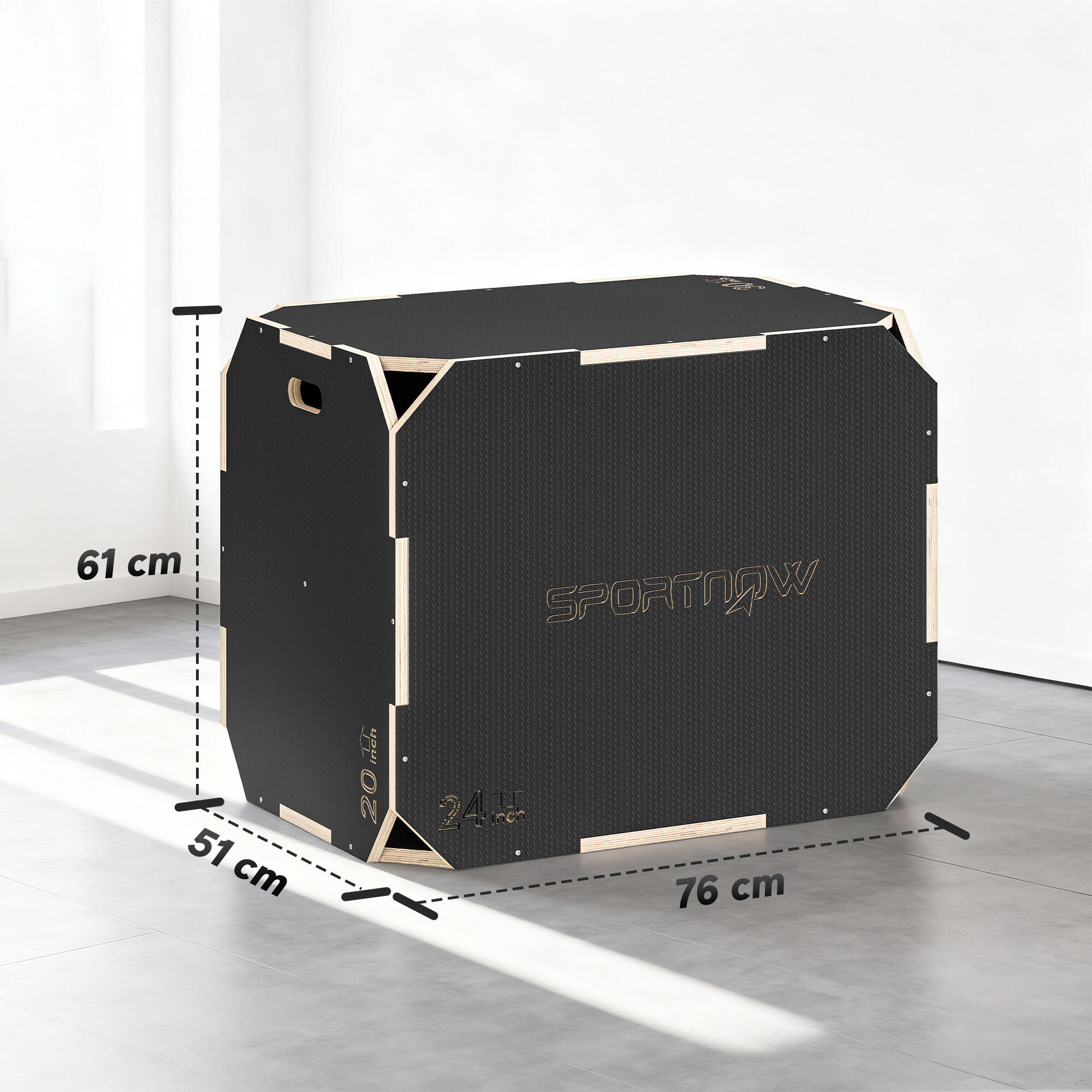 Caixa pliométrica 76x61x51 cm preto SPORTNOW 3/5