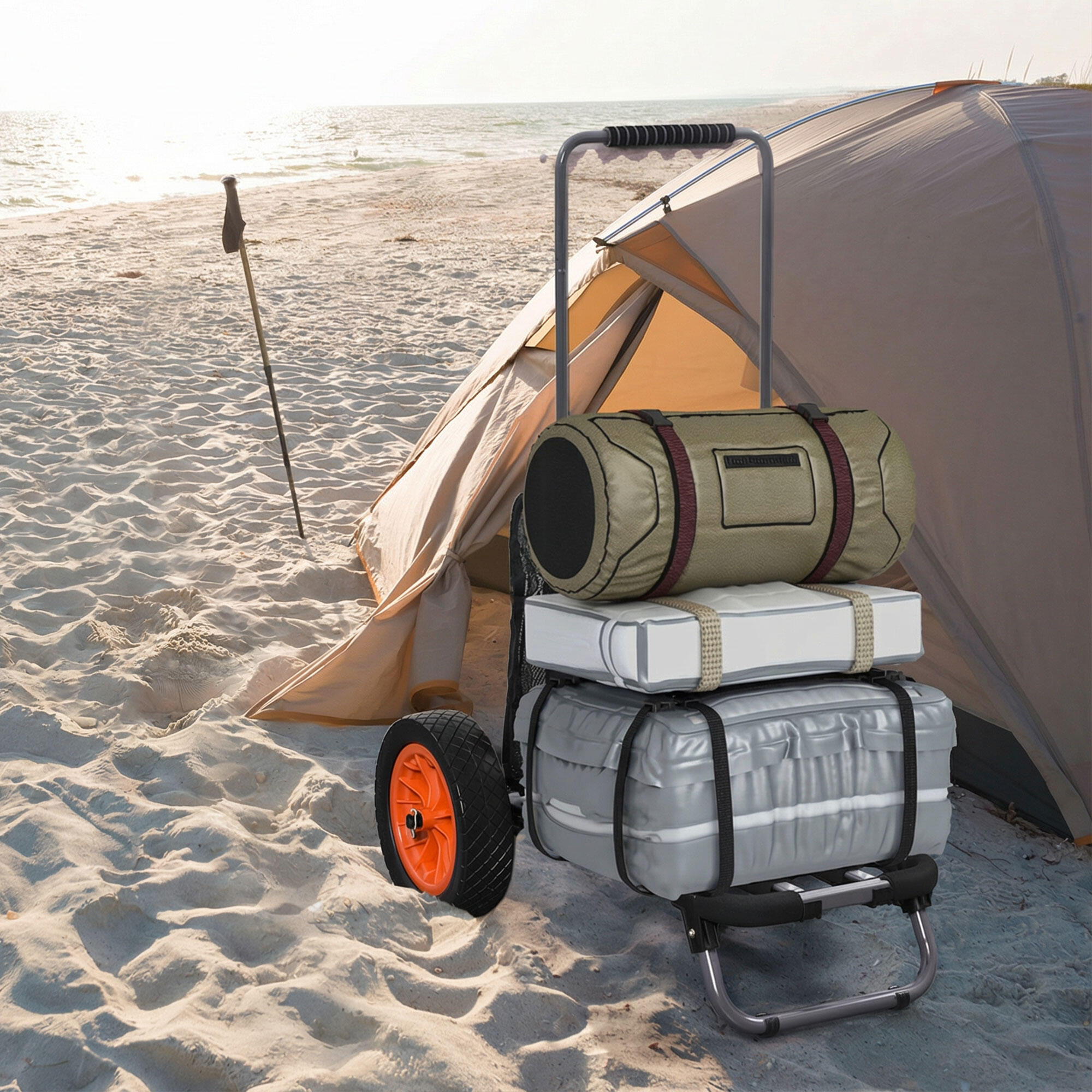 Carro Playa Plegable SPORTNOW 82x67x119 cm Gris Oscuro 2/5