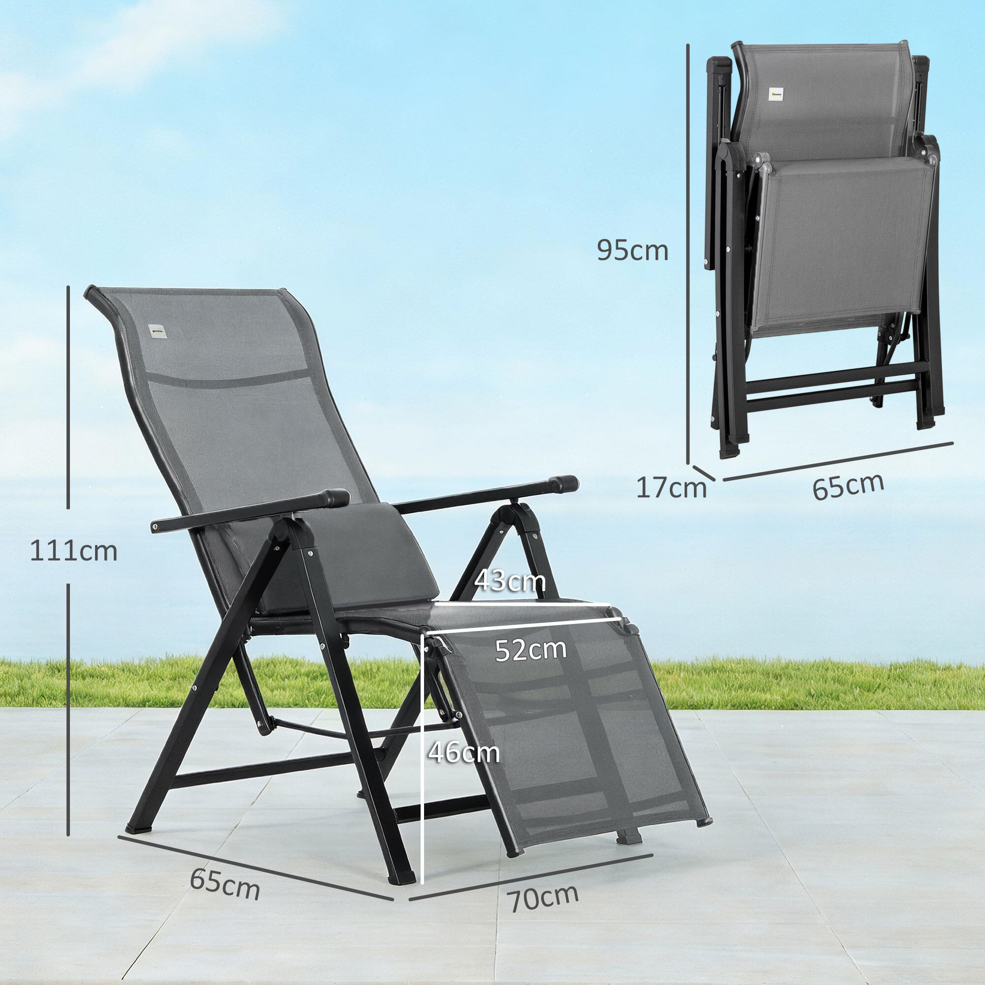 Tumbona Plegable Outsunny 70x65x111 cm Gris 3/6