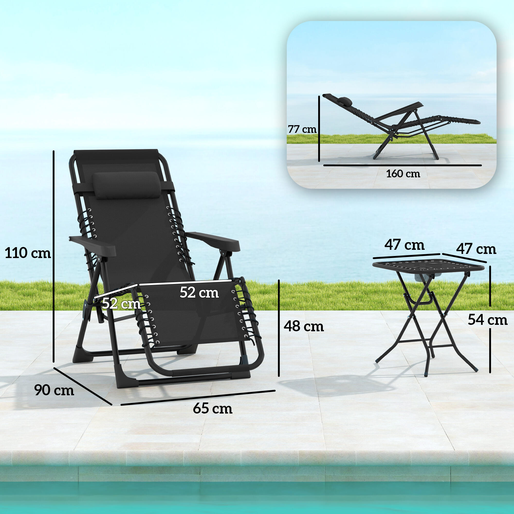 Conjunto de Tumbonas Outsunny 90x65x110 cm Negro 3/5
