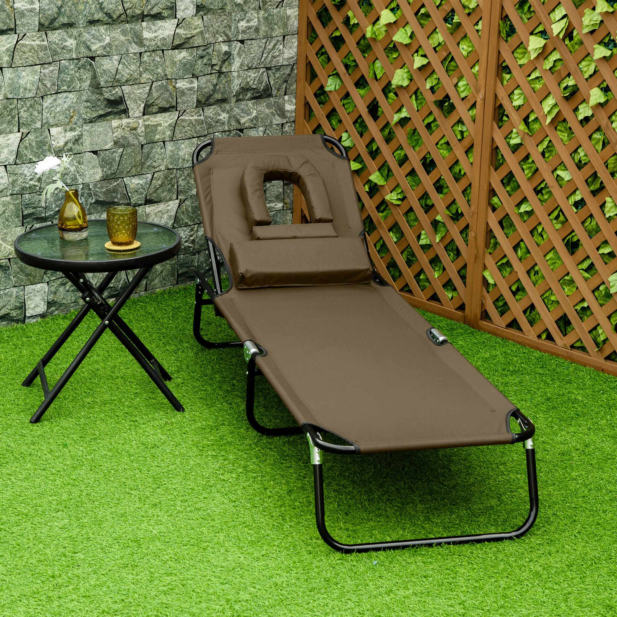 Espreguiçadeira Dobrável Outsunny Castanho 2/5