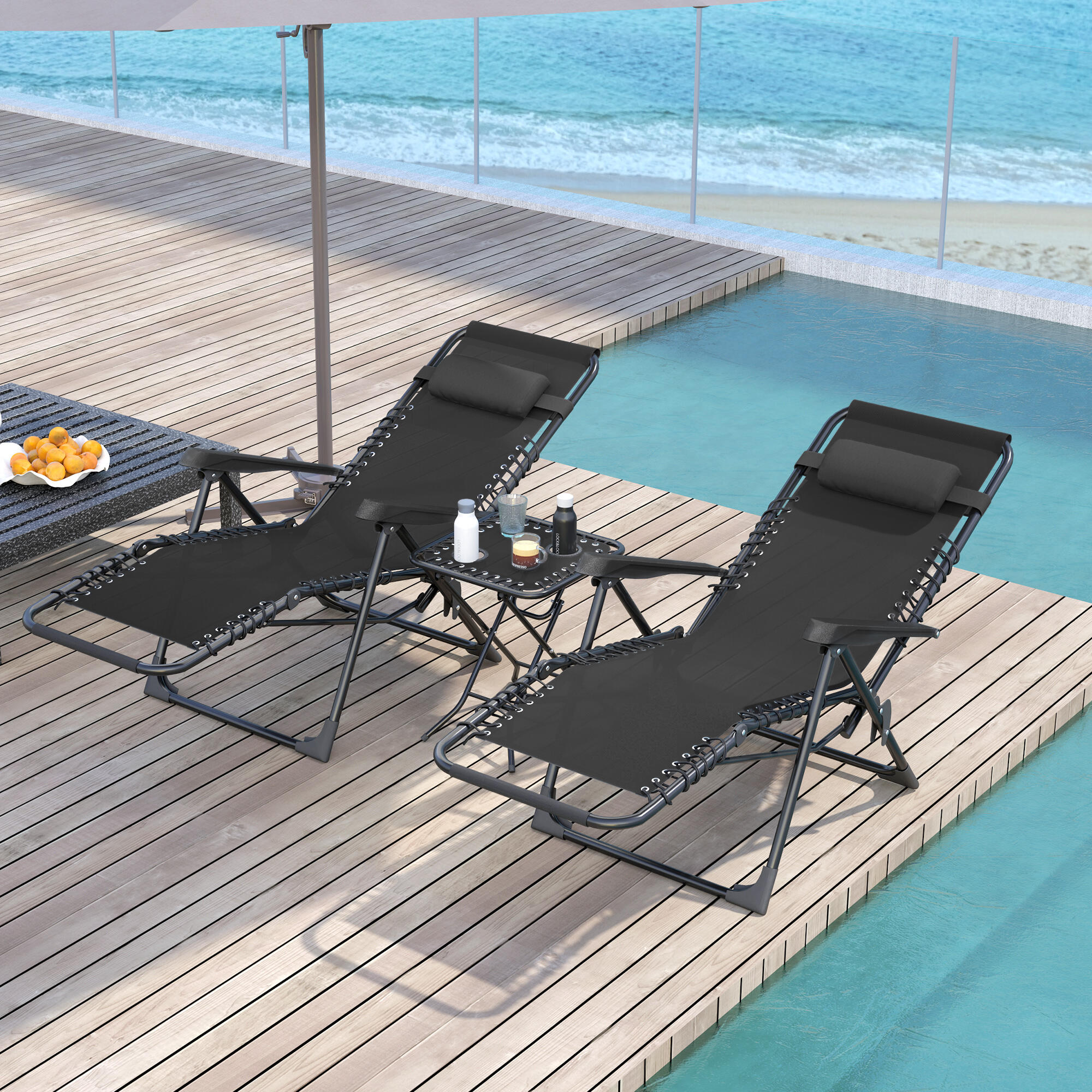 Conjunto de Tumbonas Outsunny 90x65x110 cm Negro 2/5