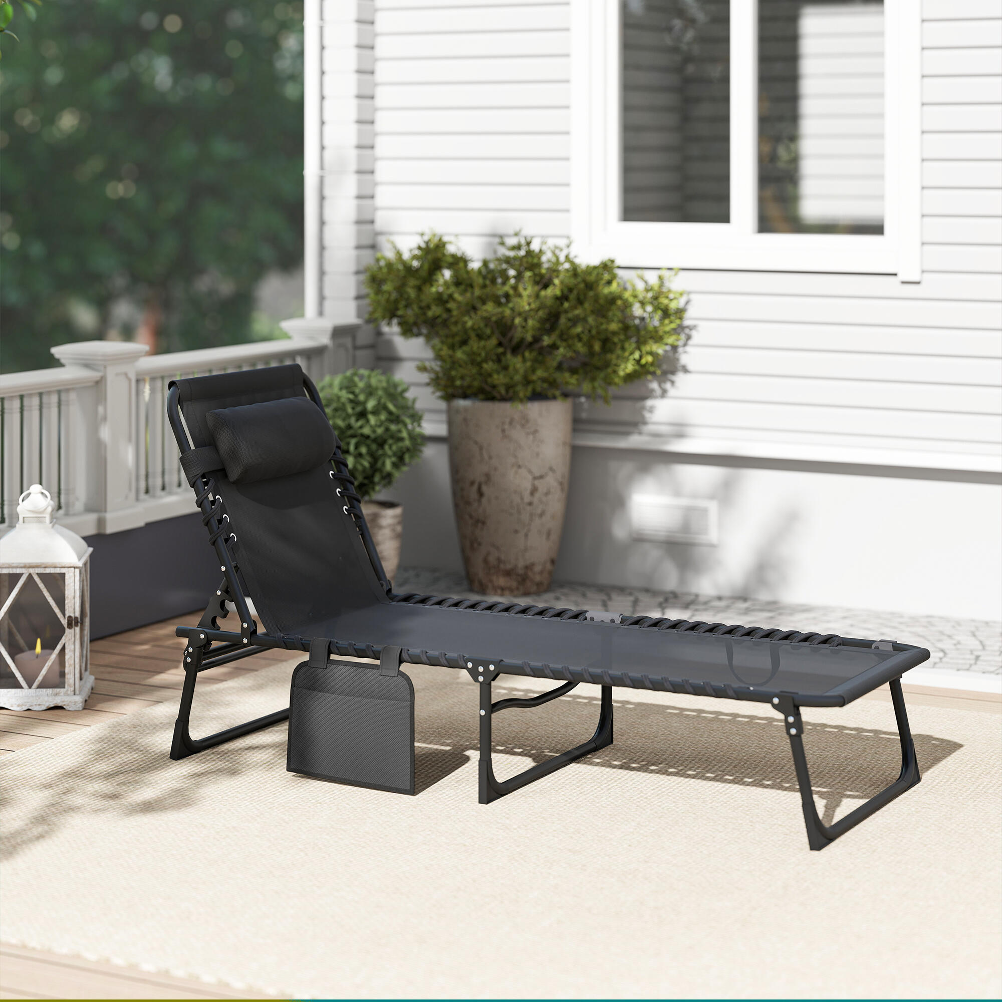Espreguiçadeira Dobrável Outsunny Preto 5/5