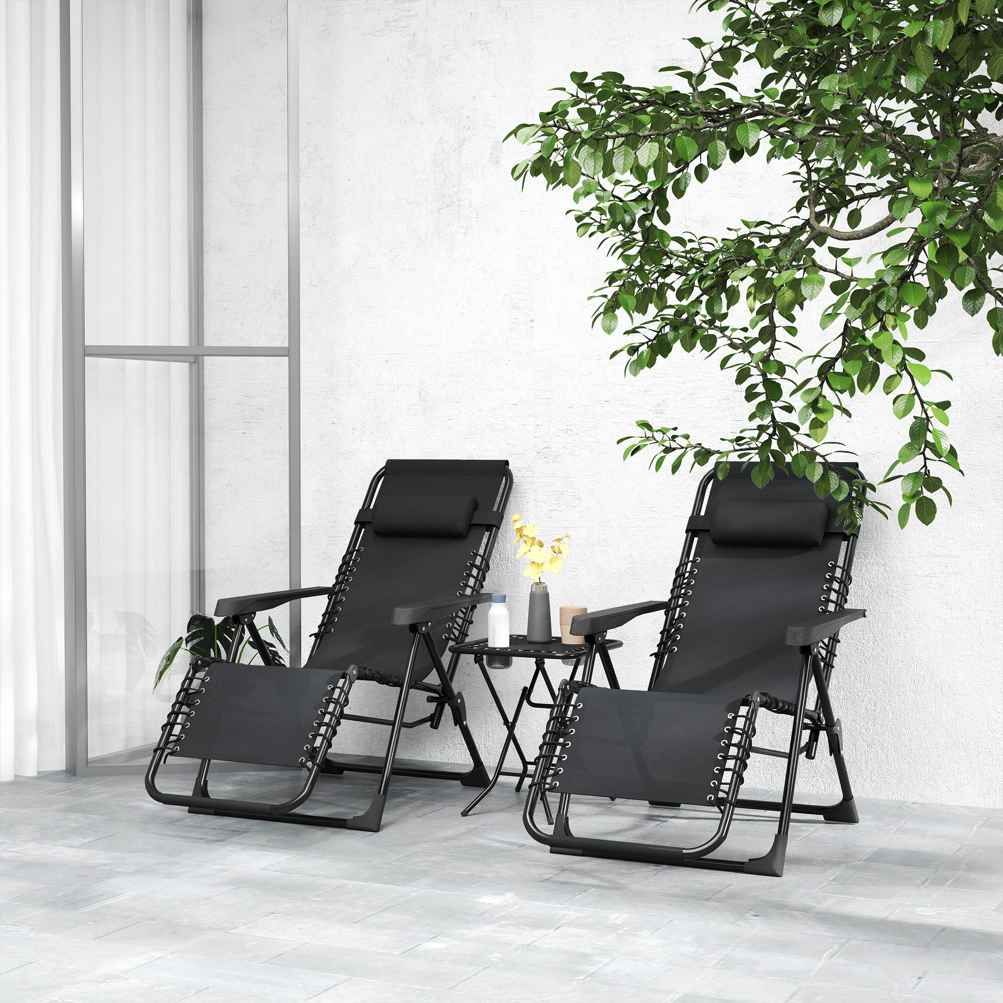 Conjunto de Tumbonas Outsunny 90x65x110 cm Negro 5/5