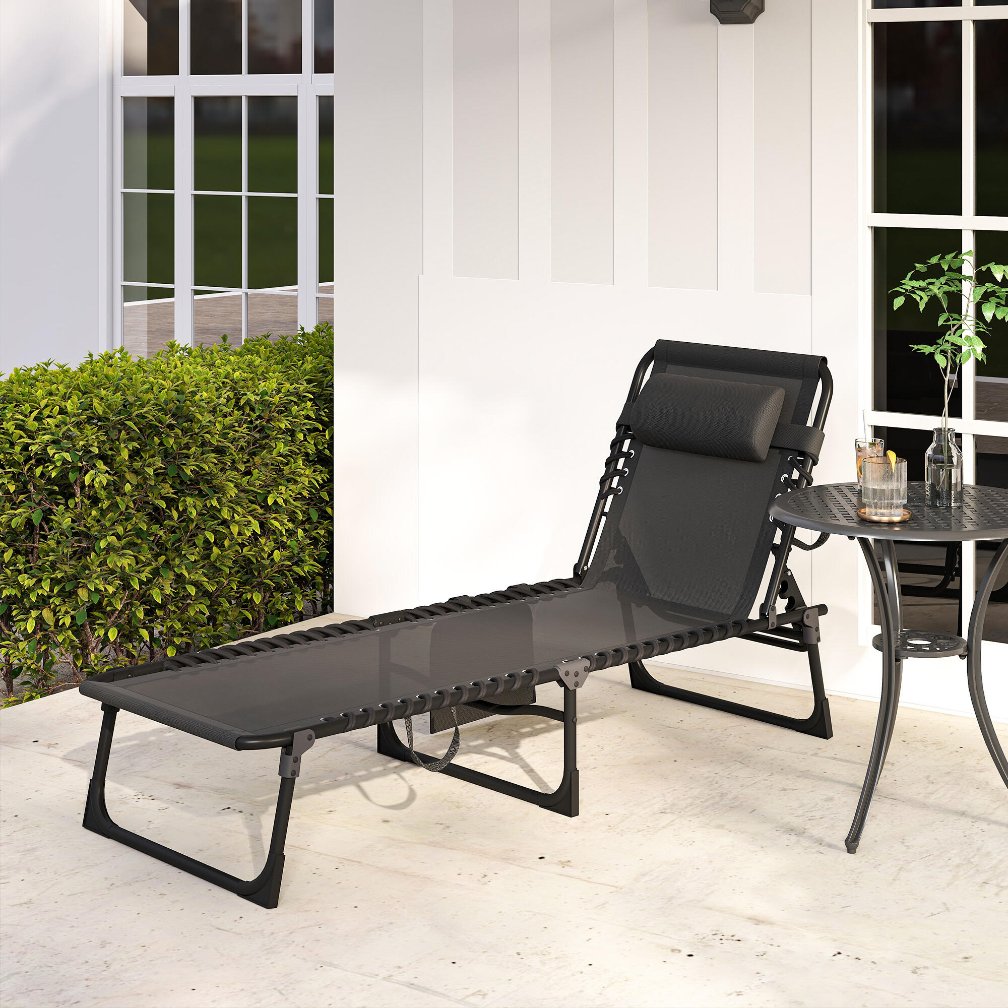 Espreguiçadeira Dobrável Outsunny Preto 4/5