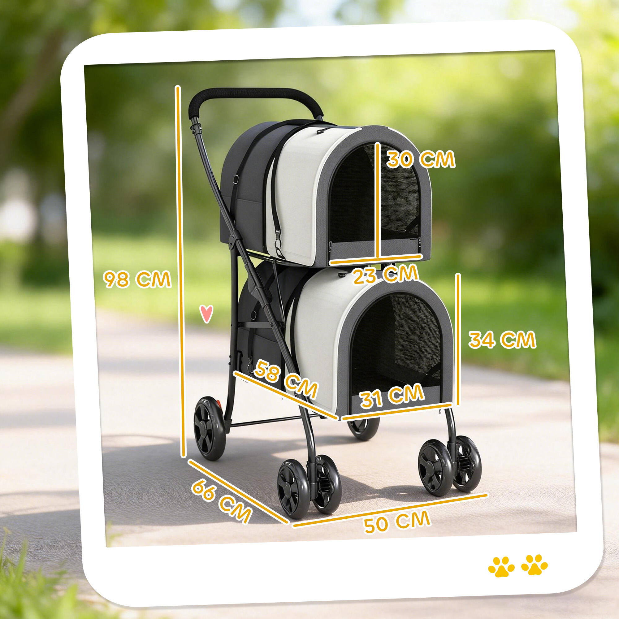 Cochecito para Perros PawHut 66x50x98 cm Gris Oscuro 3/5