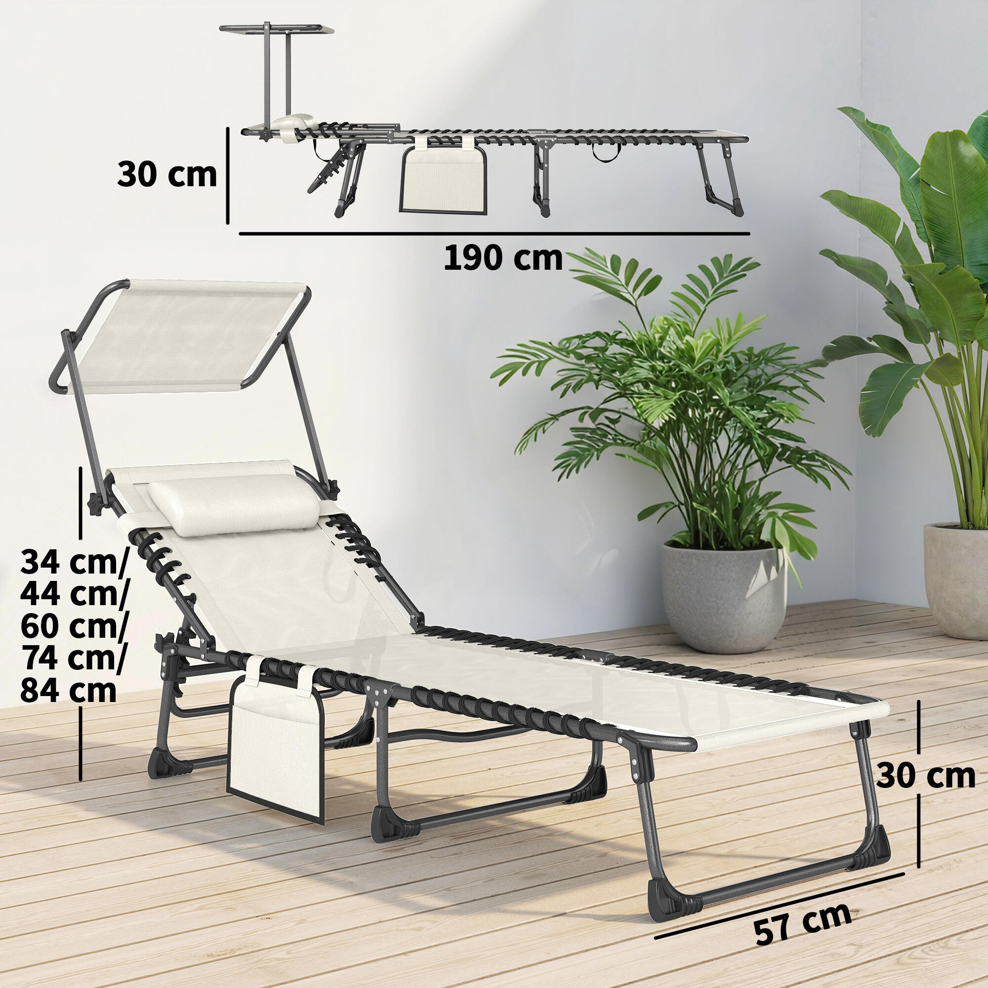 Tumbonas Plegables Outsunny 190x57x30 cm Crema 3/5