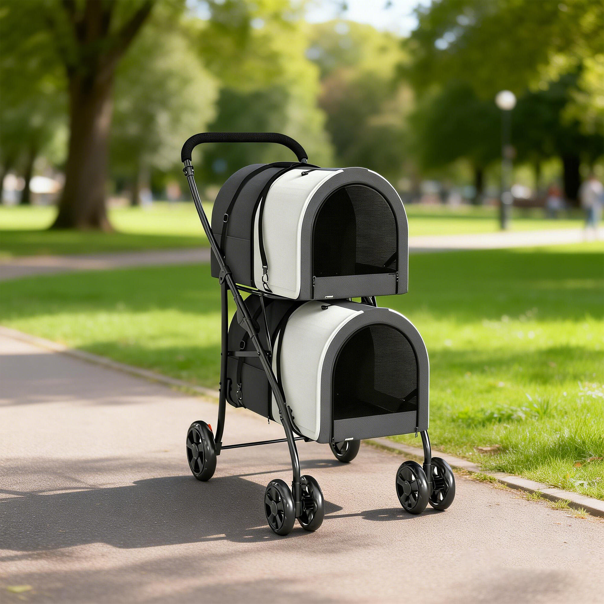 Cochecito para Perros PawHut 66x50x98 cm Gris Oscuro 2/5