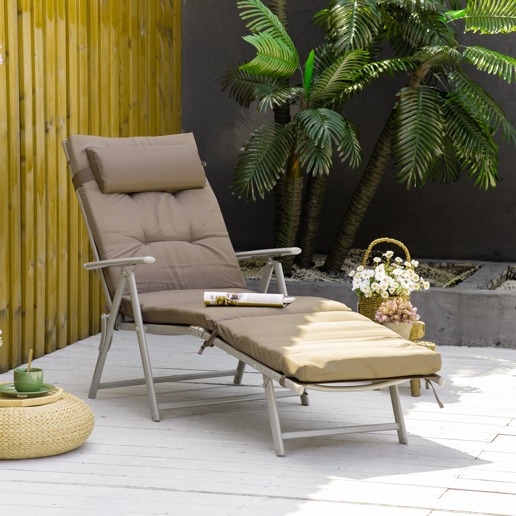 Espreguiçadeira Dobrável Outsunny Castanho 2/5