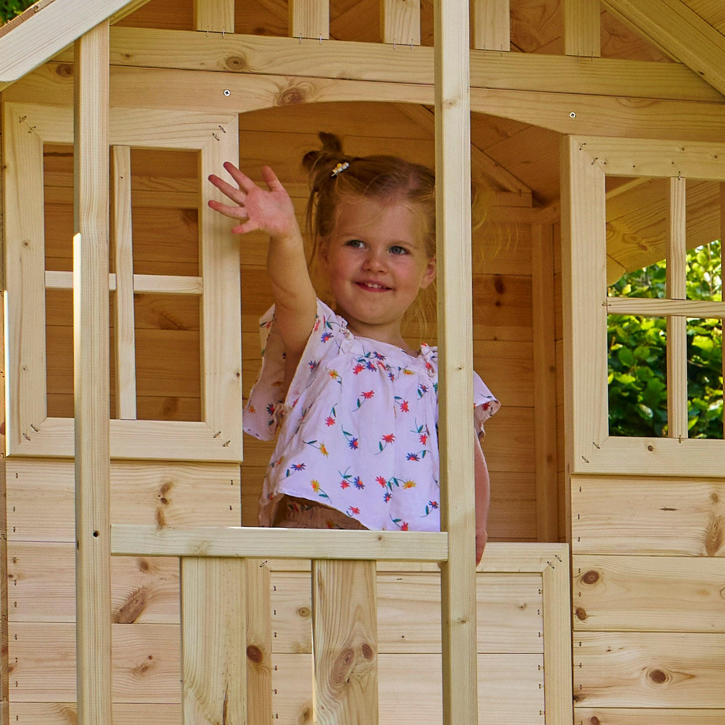 Speelhuis op palen met balkon en glijbaan BASILIC bruin FSC® 3/5