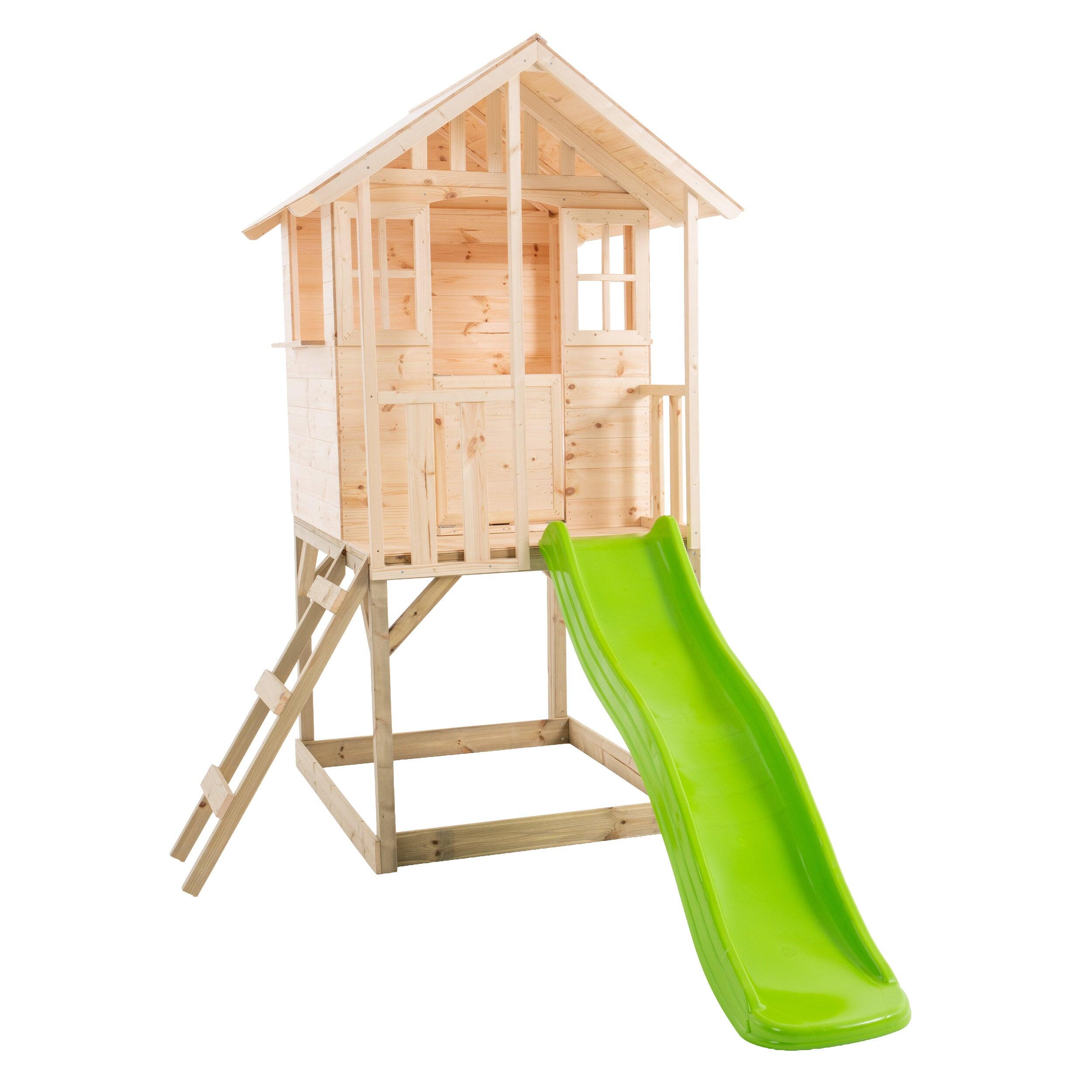 Speelhuis op palen met balkon en glijbaan BASILIC bruin FSC® 1/5