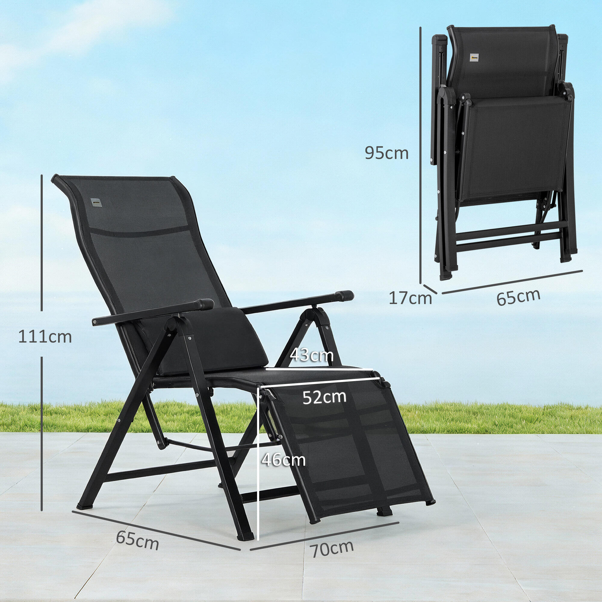Espreguiçadeira Dobrável Outsunny Preto 3/5