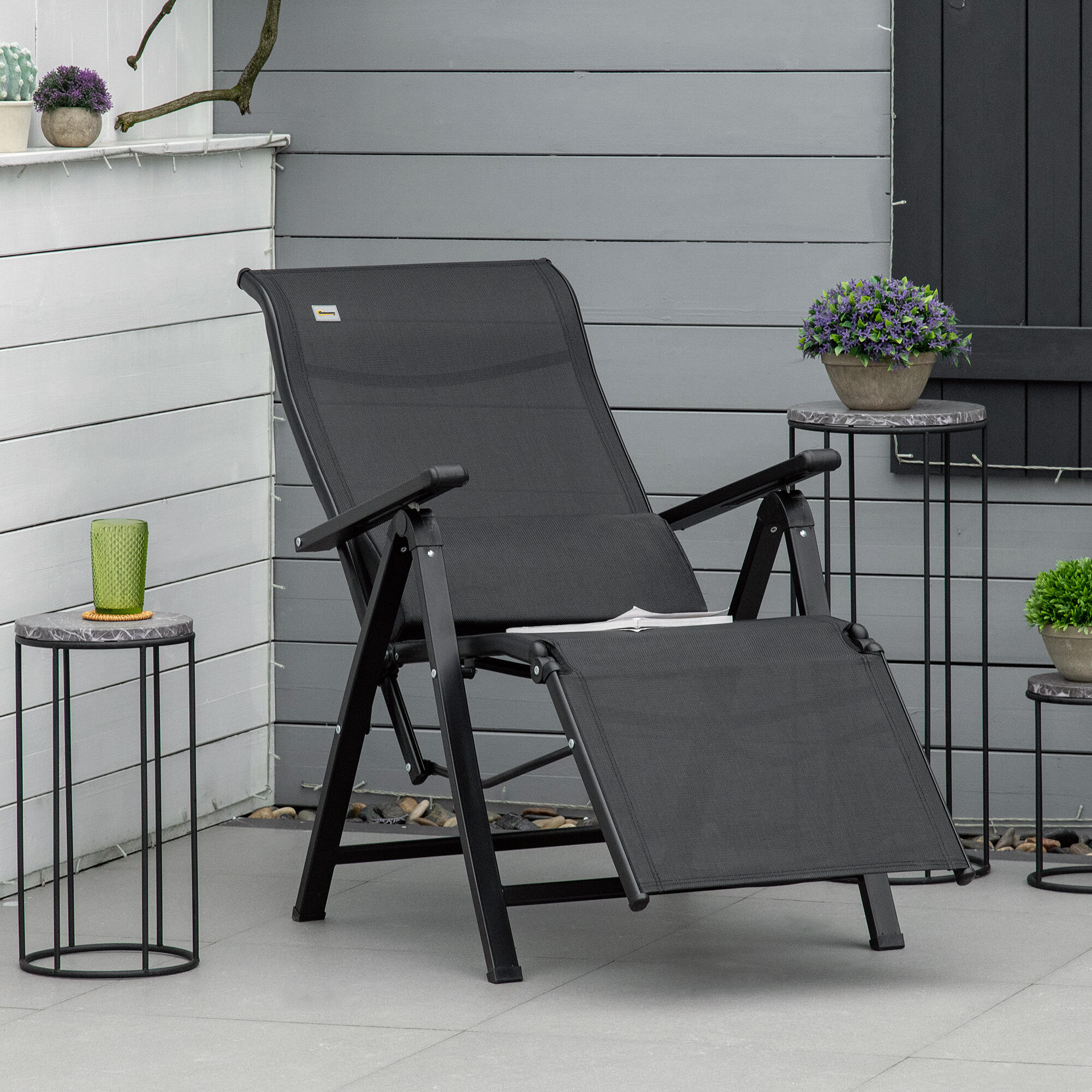 Espreguiçadeira Dobrável Outsunny Preto 4/5