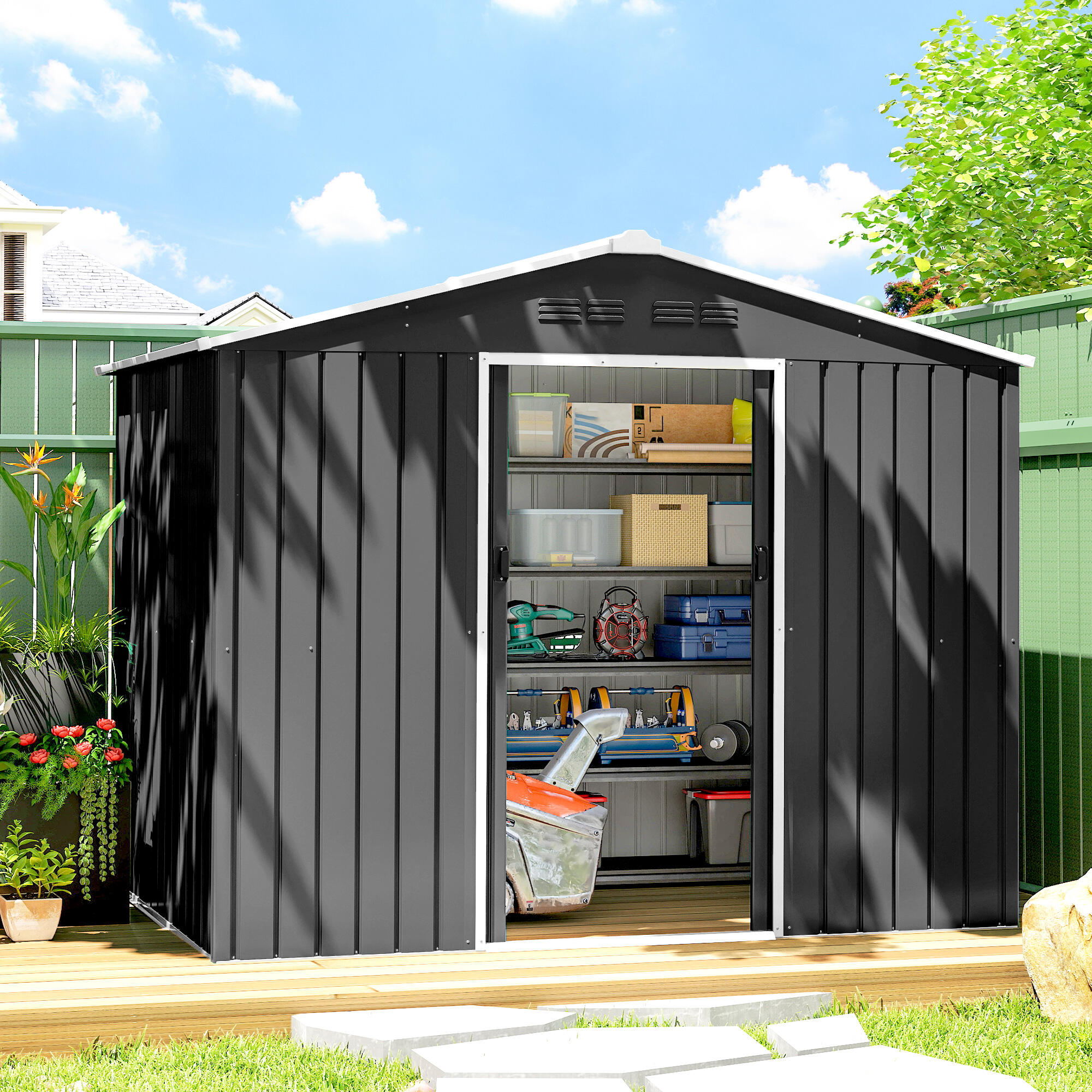 Caseta de Jardín Outsunny 236x171x191 cm Gris oscuro 2/5