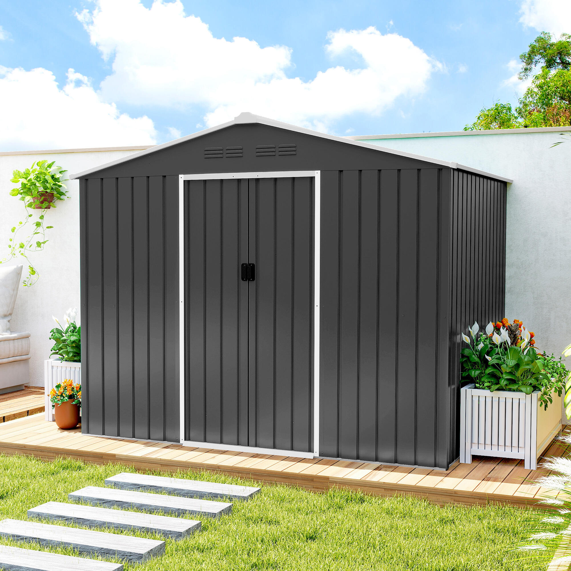Caseta de Jardín Outsunny 236x171x191 cm Gris oscuro 5/5