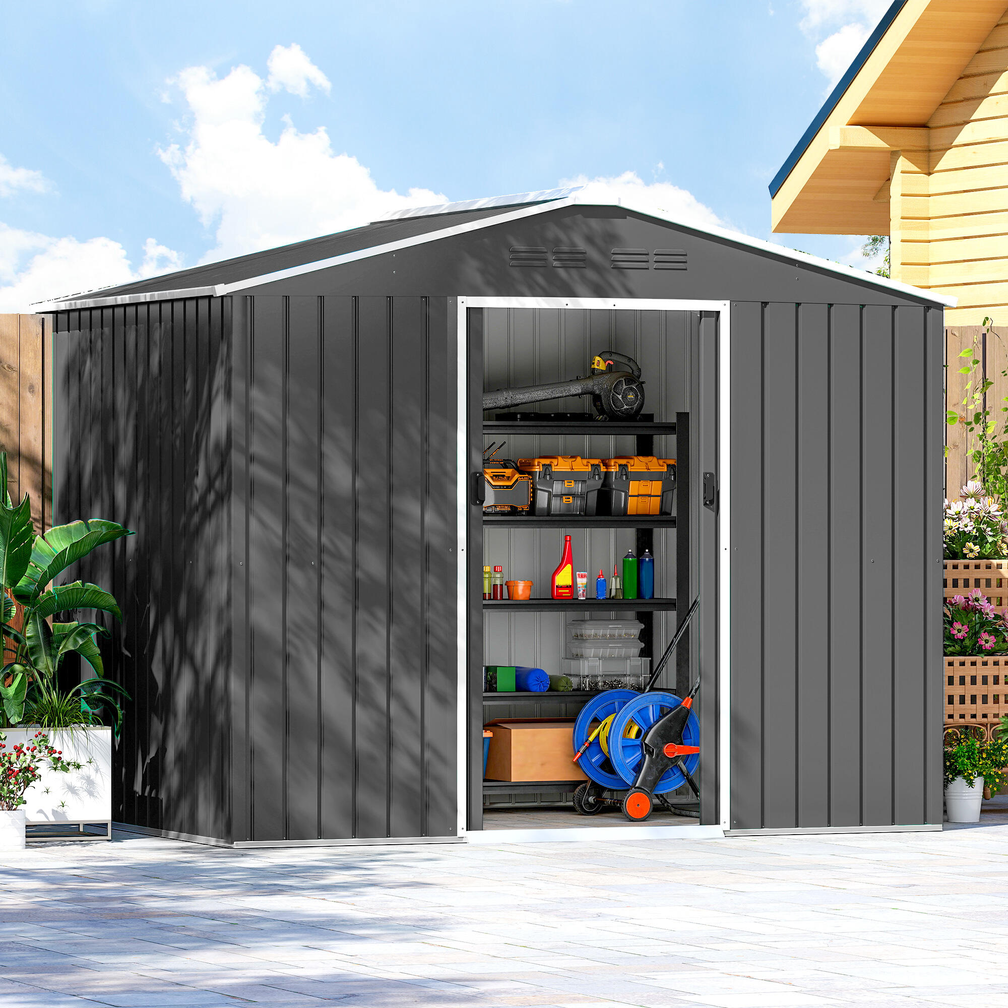 Caseta de Jardín Outsunny 236x171x191 cm Gris oscuro 4/5
