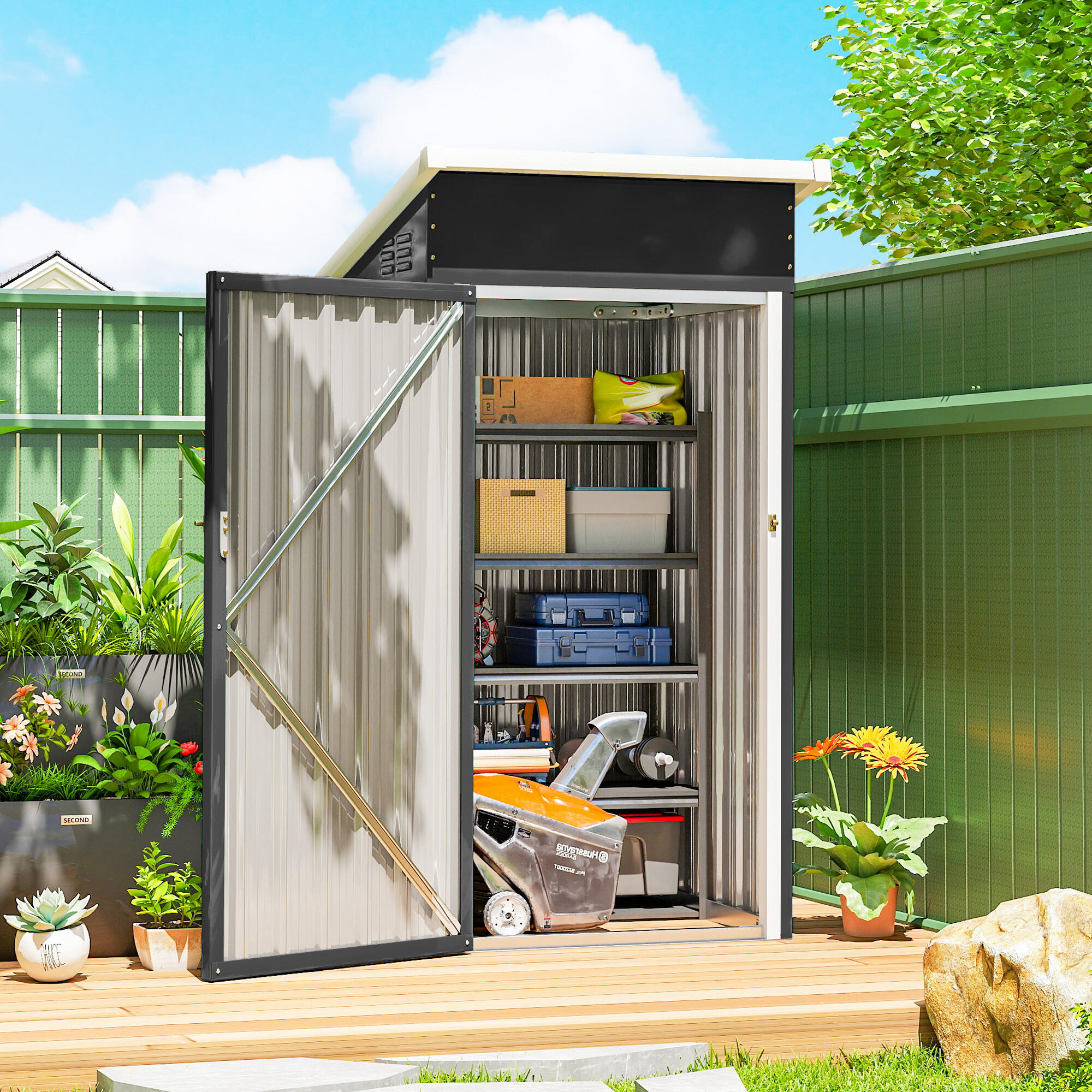 Abrigo 107,5x91x185 cm cinzento escuro Outsunny 2/5
