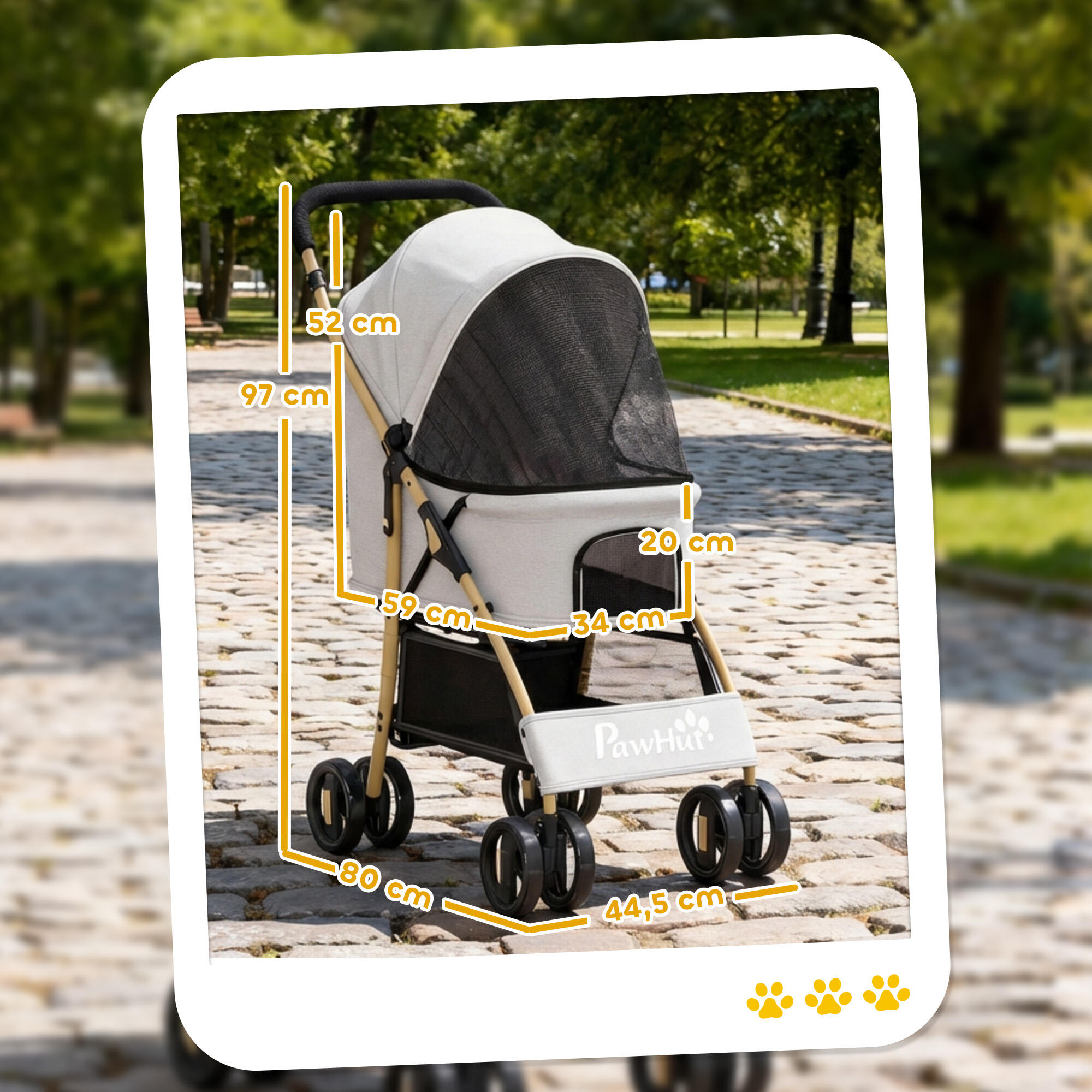 Carrito para Perros PawHut 80x44.5x97 cm Gris Claro 3/5