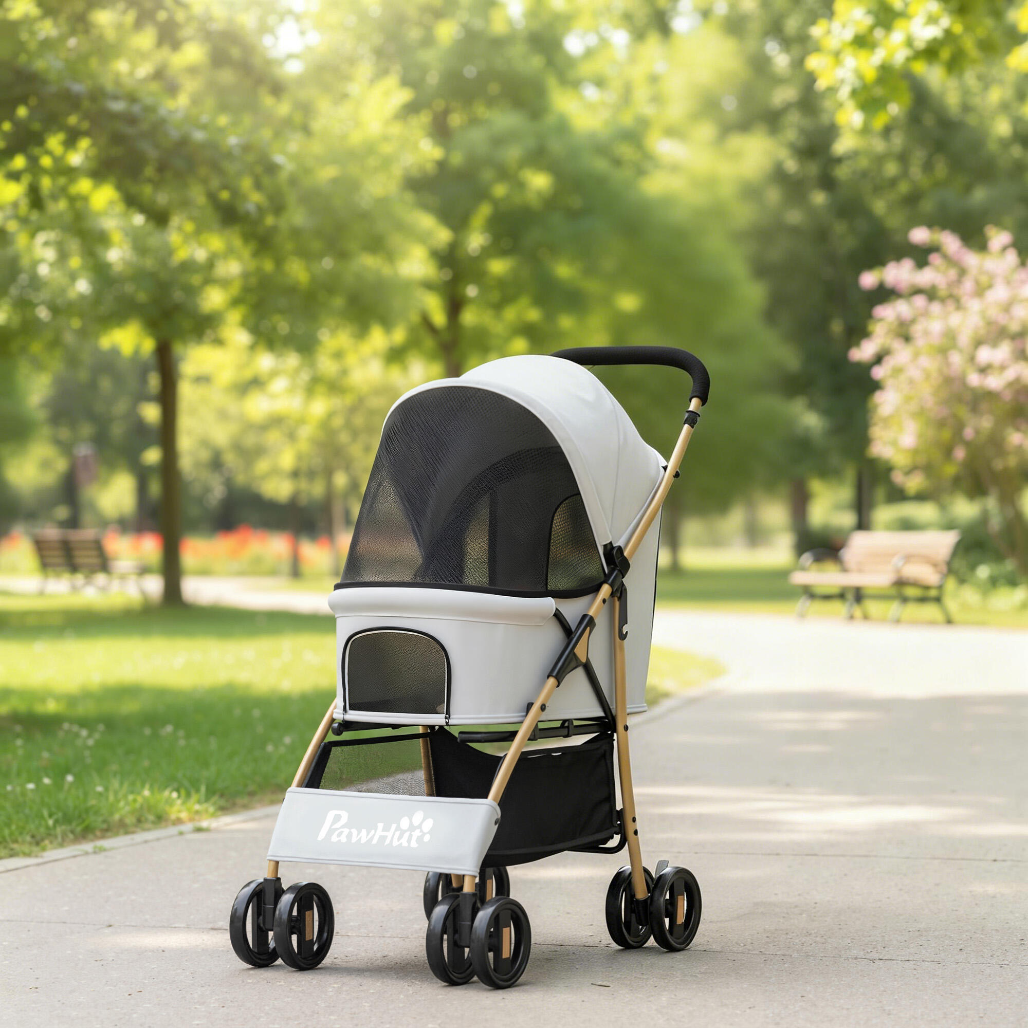 Carrito para Perros PawHut 80x44.5x97 cm Gris Claro 2/5