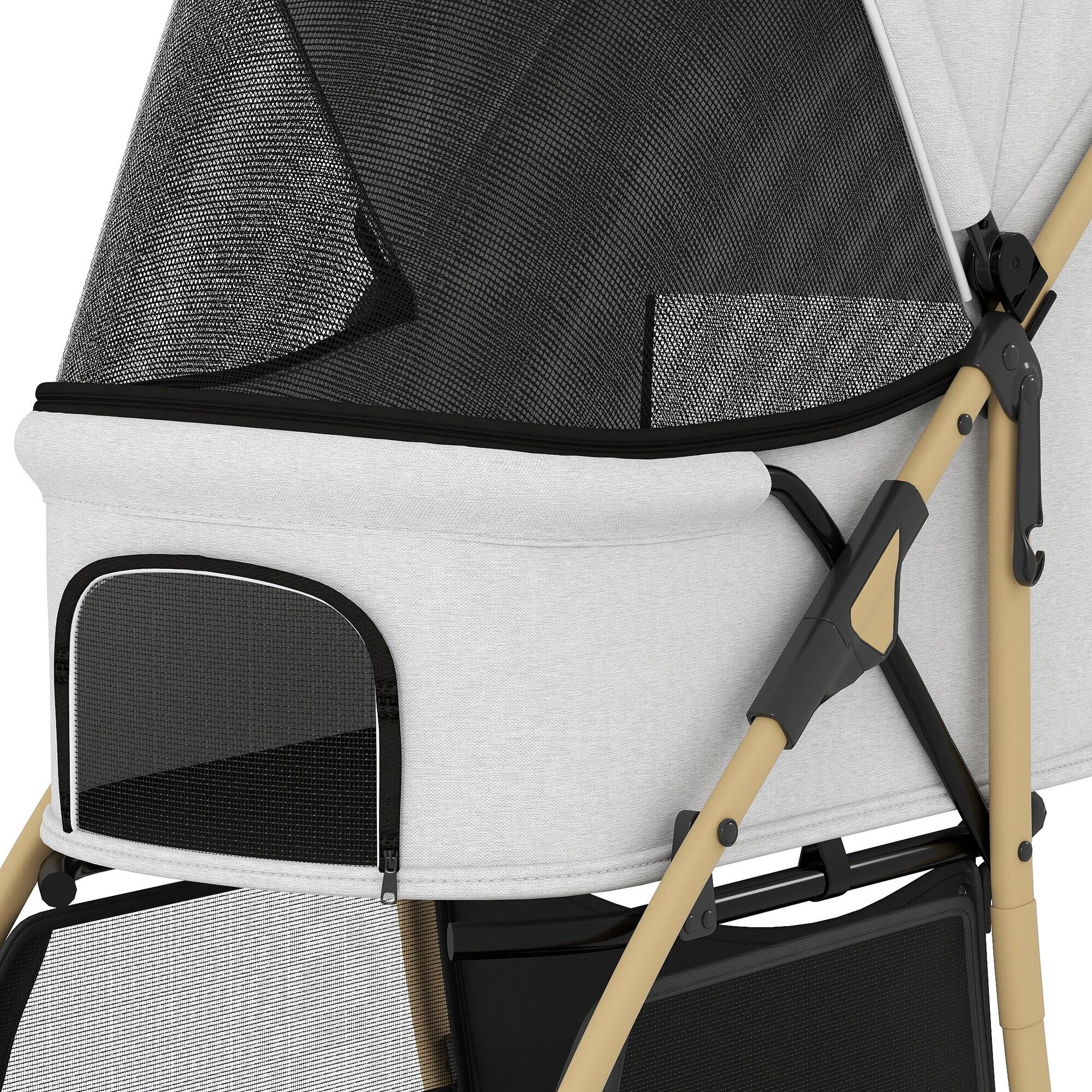 Carrito para Perros PawHut 80x44.5x97 cm Gris Claro 5/5