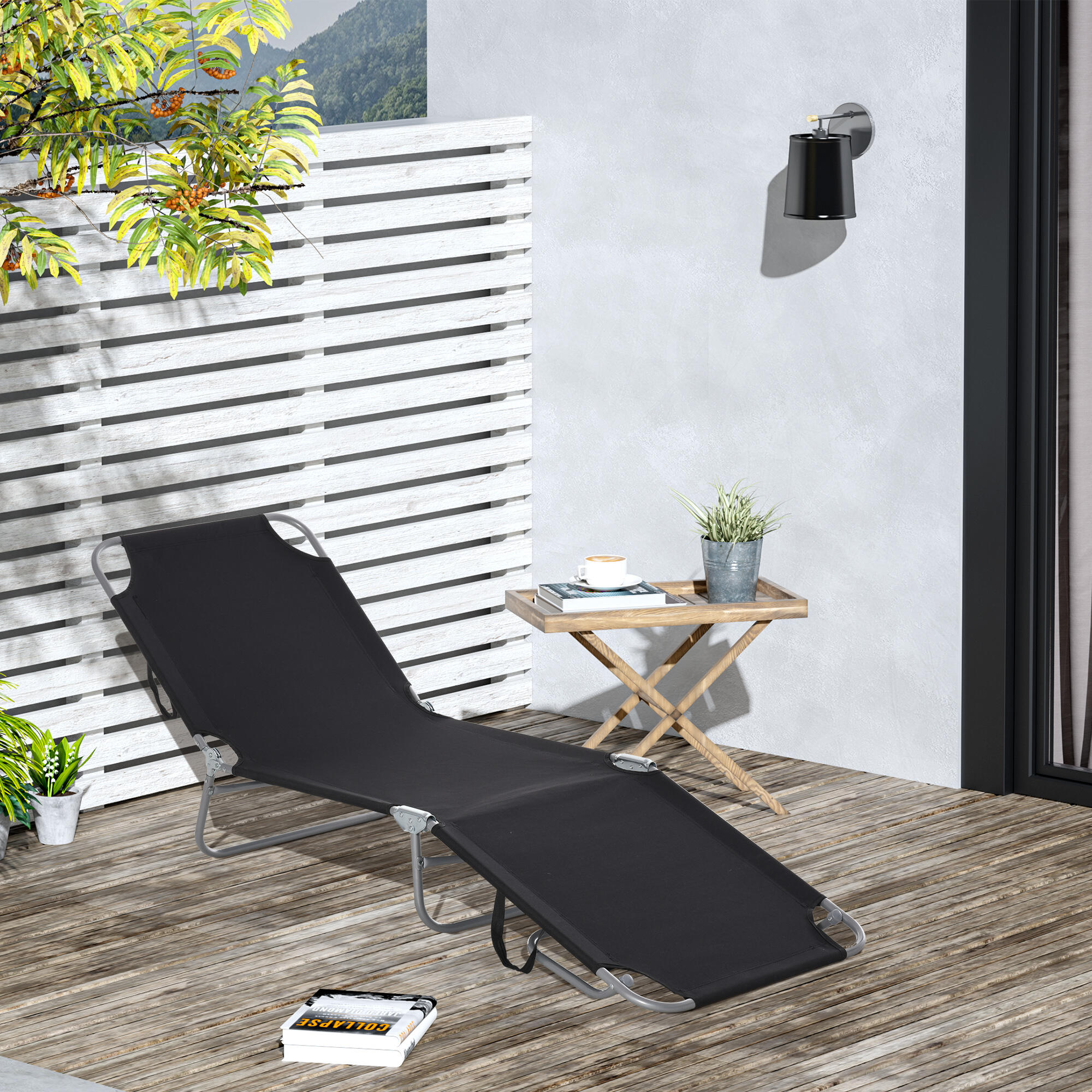 Tumbona Plegable Outsunny 187x55x24 cm Negro 2/5