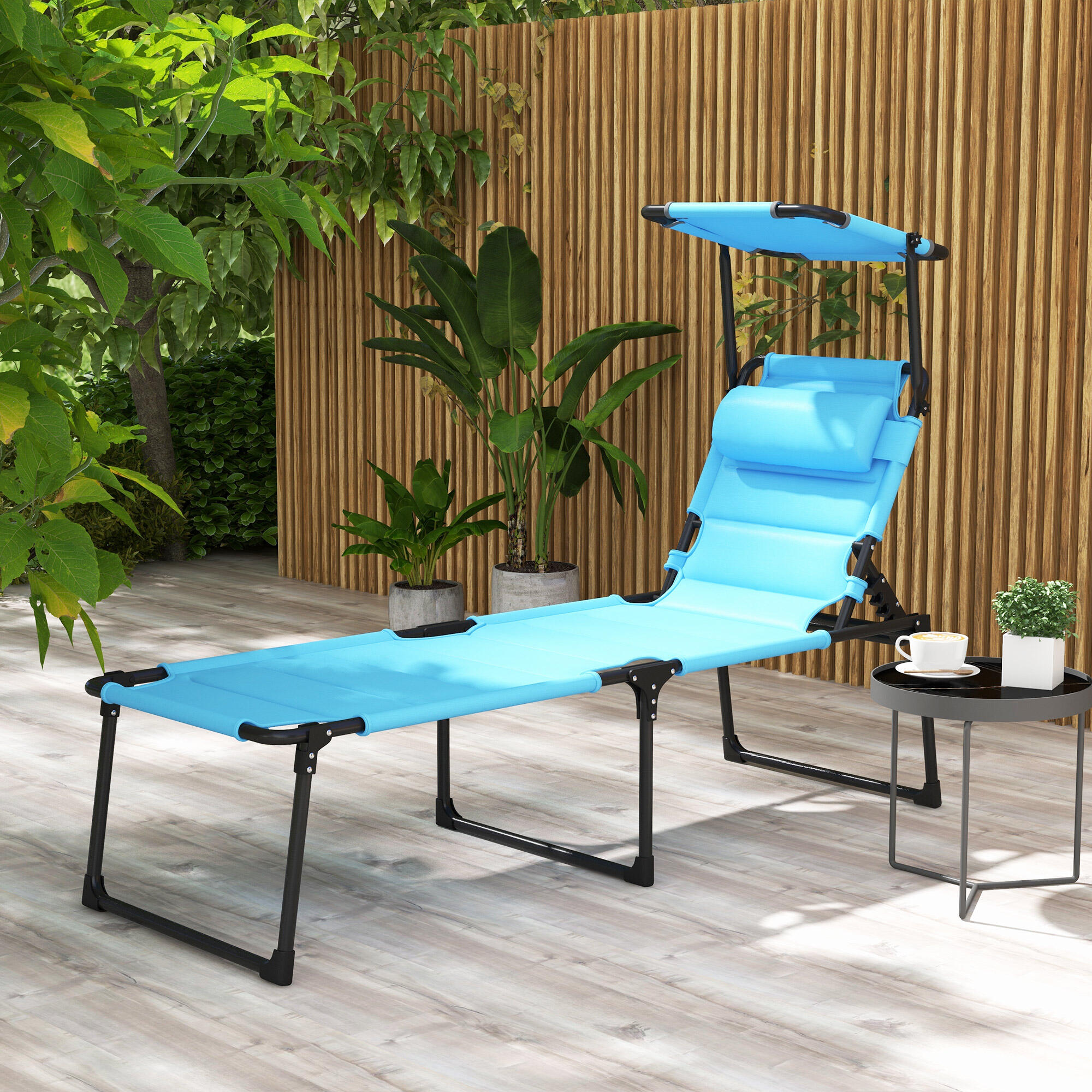 Espreguiçadeira Dobrável Outsunny Azul Claro 2/5