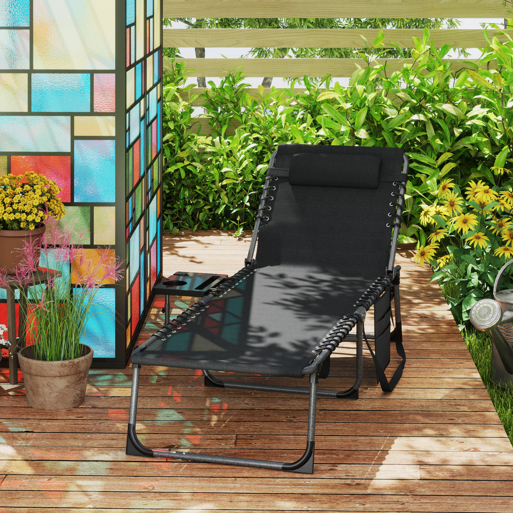 Espreguiçadeira Dobrável Outsunny Preto 5/5