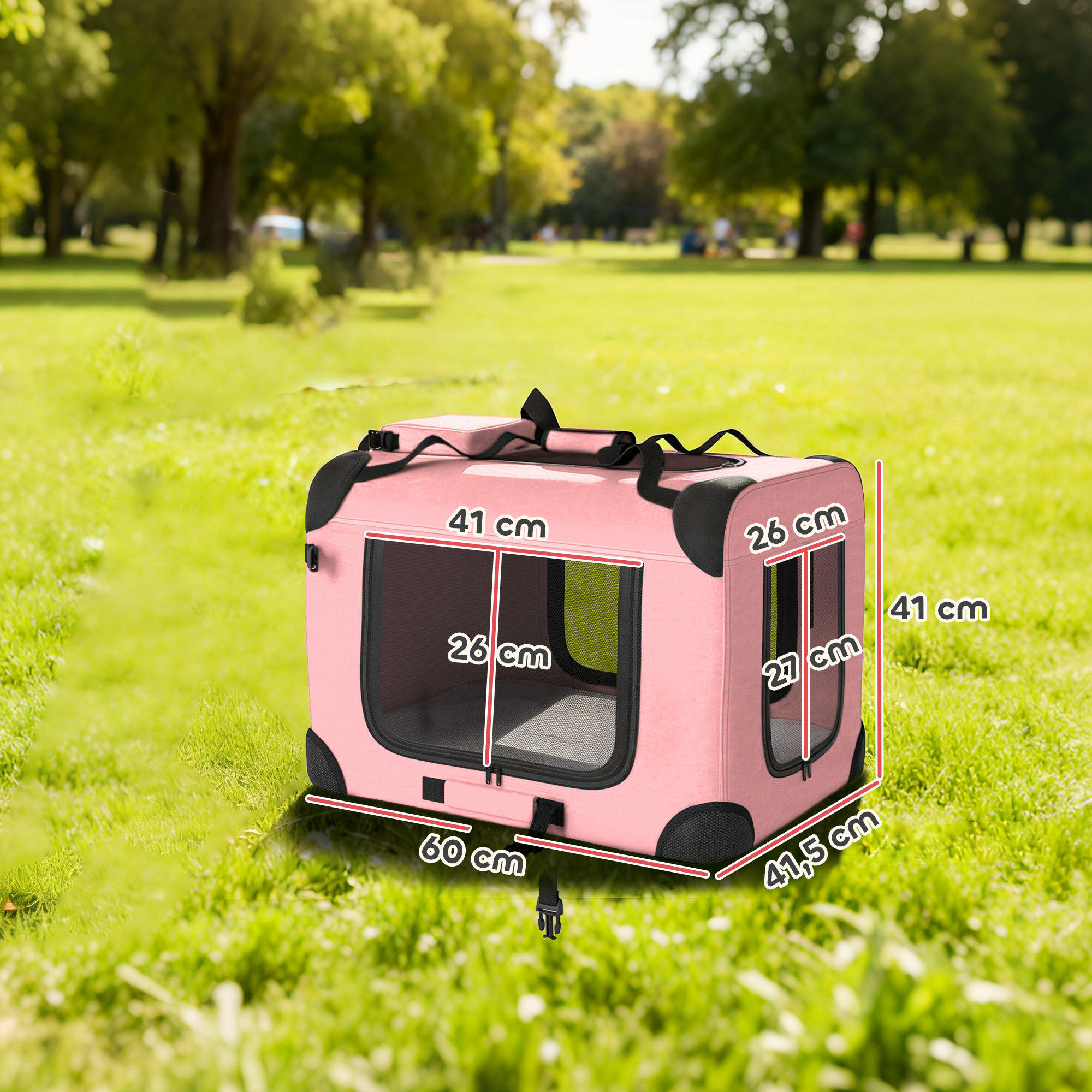 Transportín para Mascotas PawHut 60x41.5x41 cm Rosa 3/5