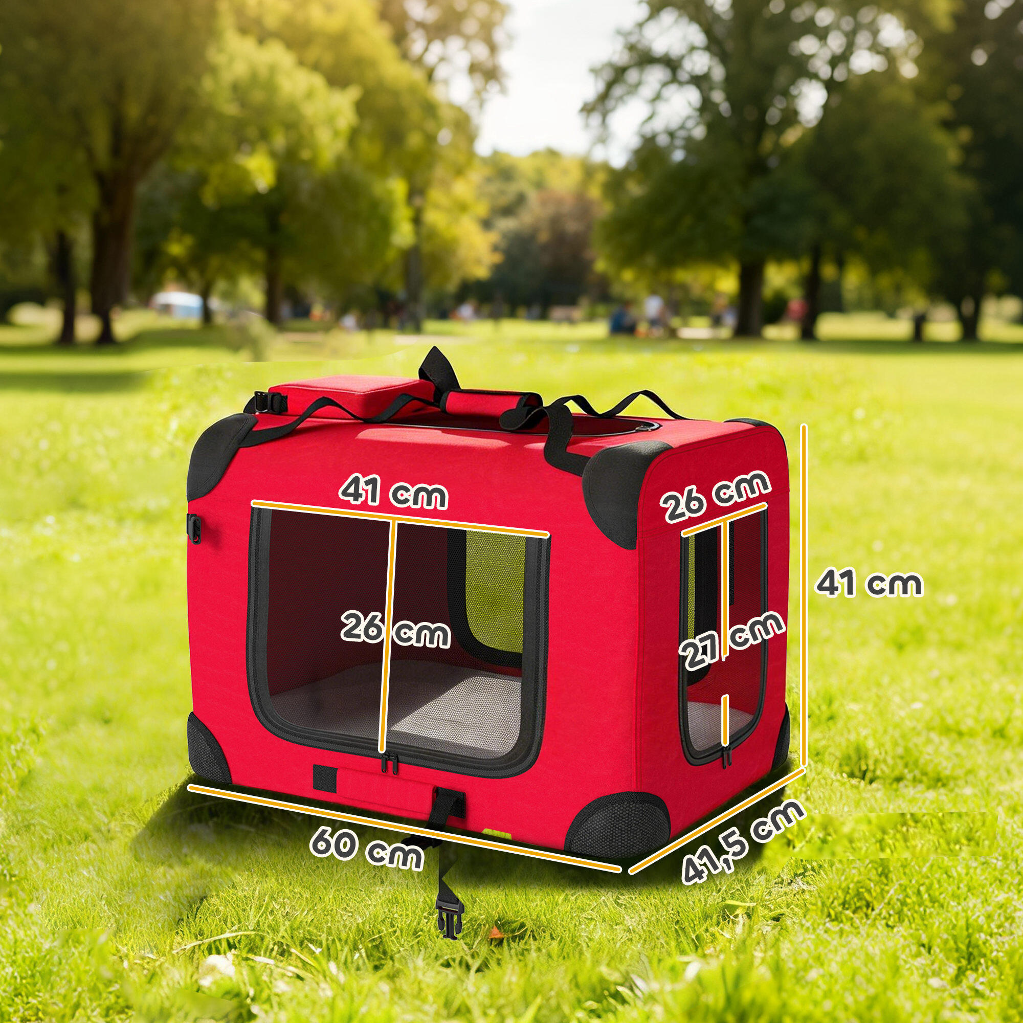 Transportín para Mascotas PawHut 60x41.5x41 cm Rojo 3/5