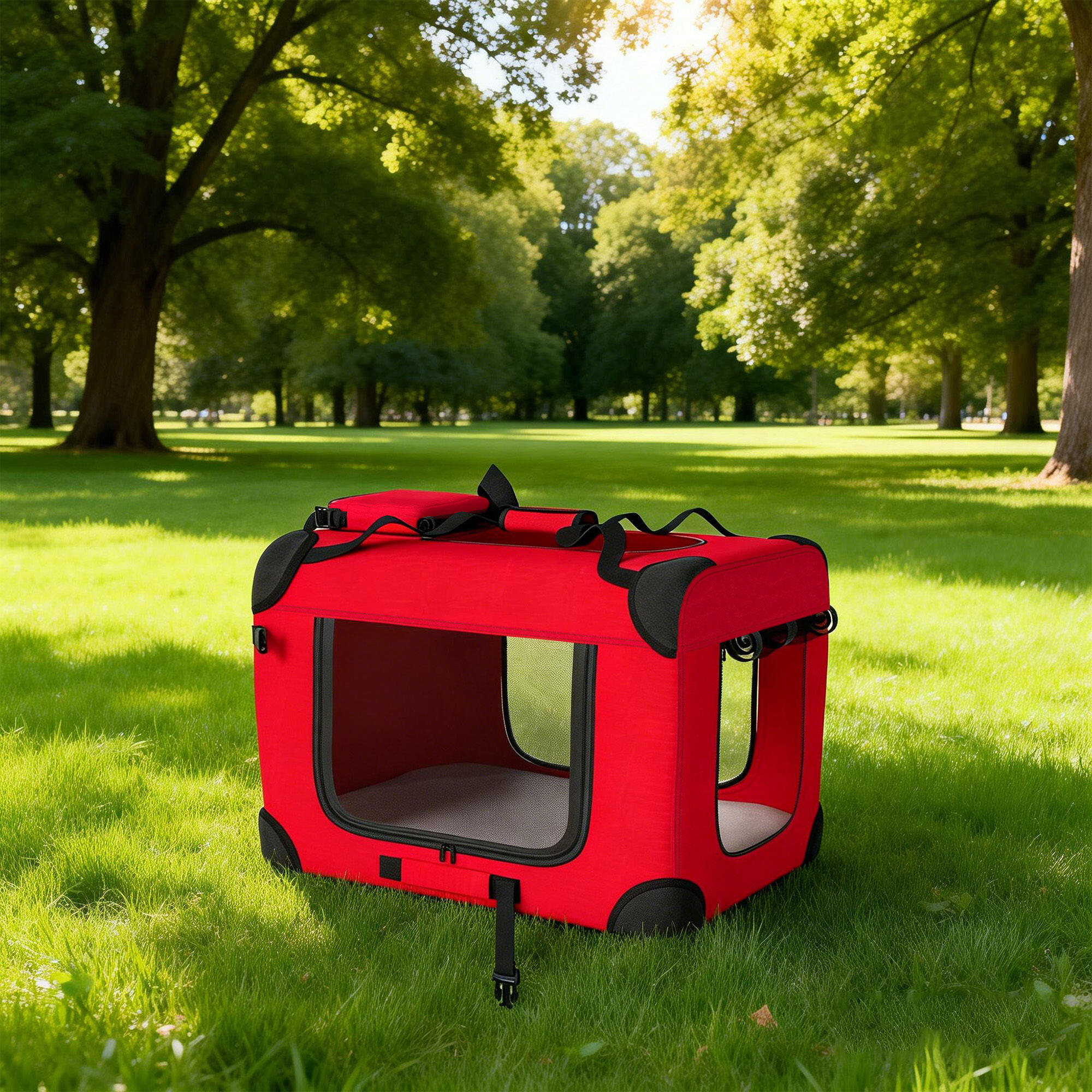 Transportín para Mascotas PawHut 60x41.5x41 cm Rojo 2/5