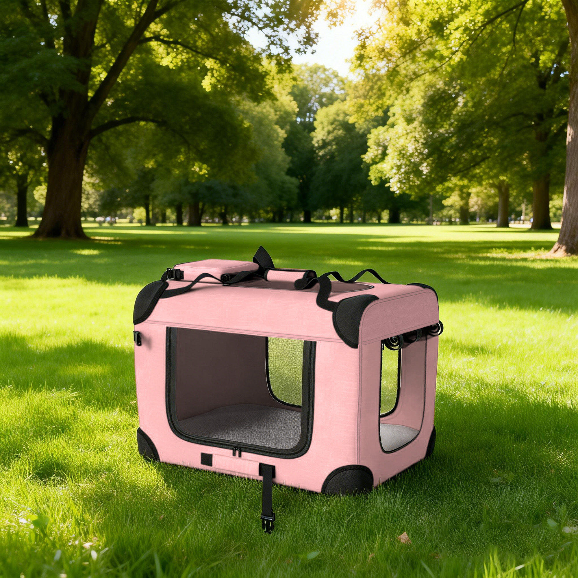 Transportín para Mascotas PawHut 60x41.5x41 cm Rosa 2/5