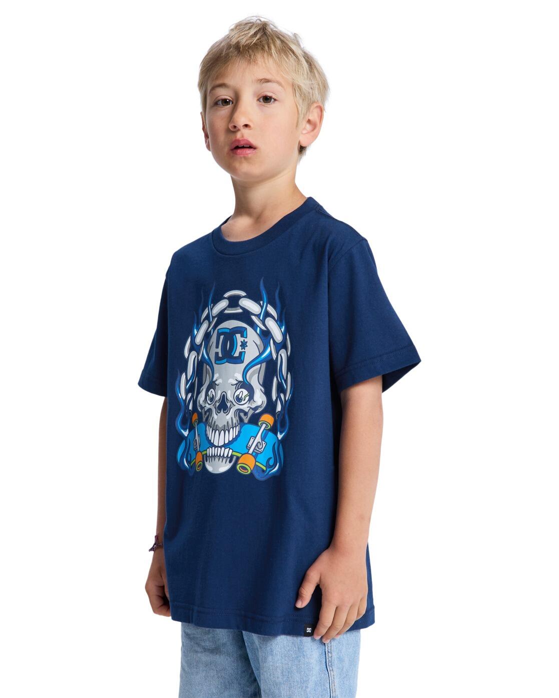 Camiseta de manga corta BURNING SKULL Azul Niño 3/4
