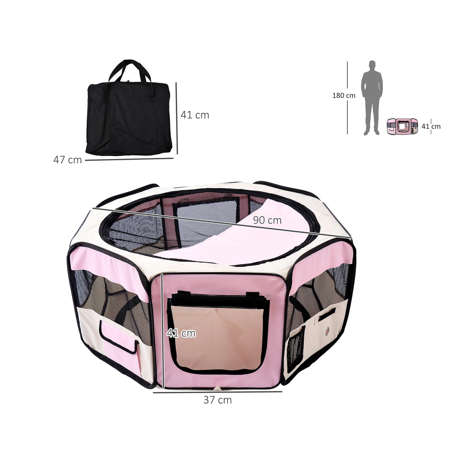 Parque para Mascotas PawHut 90x90x41cm Rosa 3/5