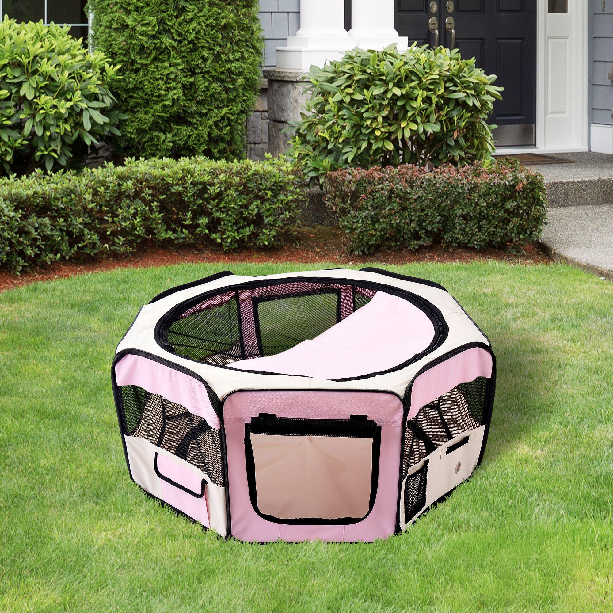 Parque para Mascotas PawHut 90x90x41cm Rosa 2/5